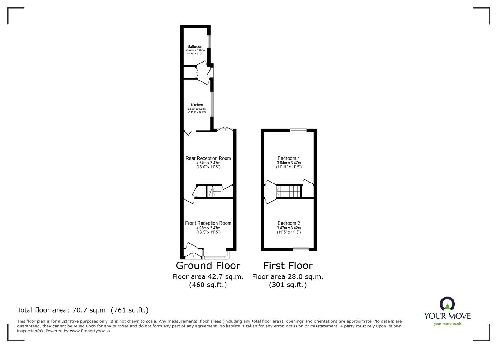 Floorplan of 2 bedroom Mid Terrace House to rent, Whieldon Road, Stoke-on-Trent, Staffordshire, ST4