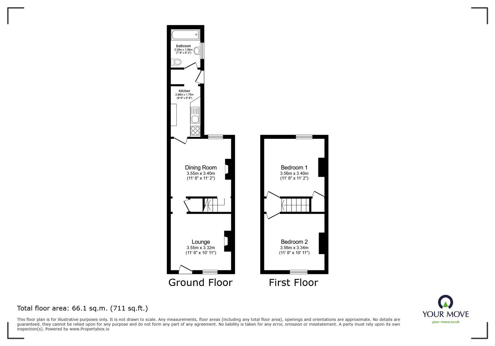 Floorplan of 2 bedroom Mid Terrace House to rent, Stanton Road, Stoke-on-Trent, Staffordshire, ST3