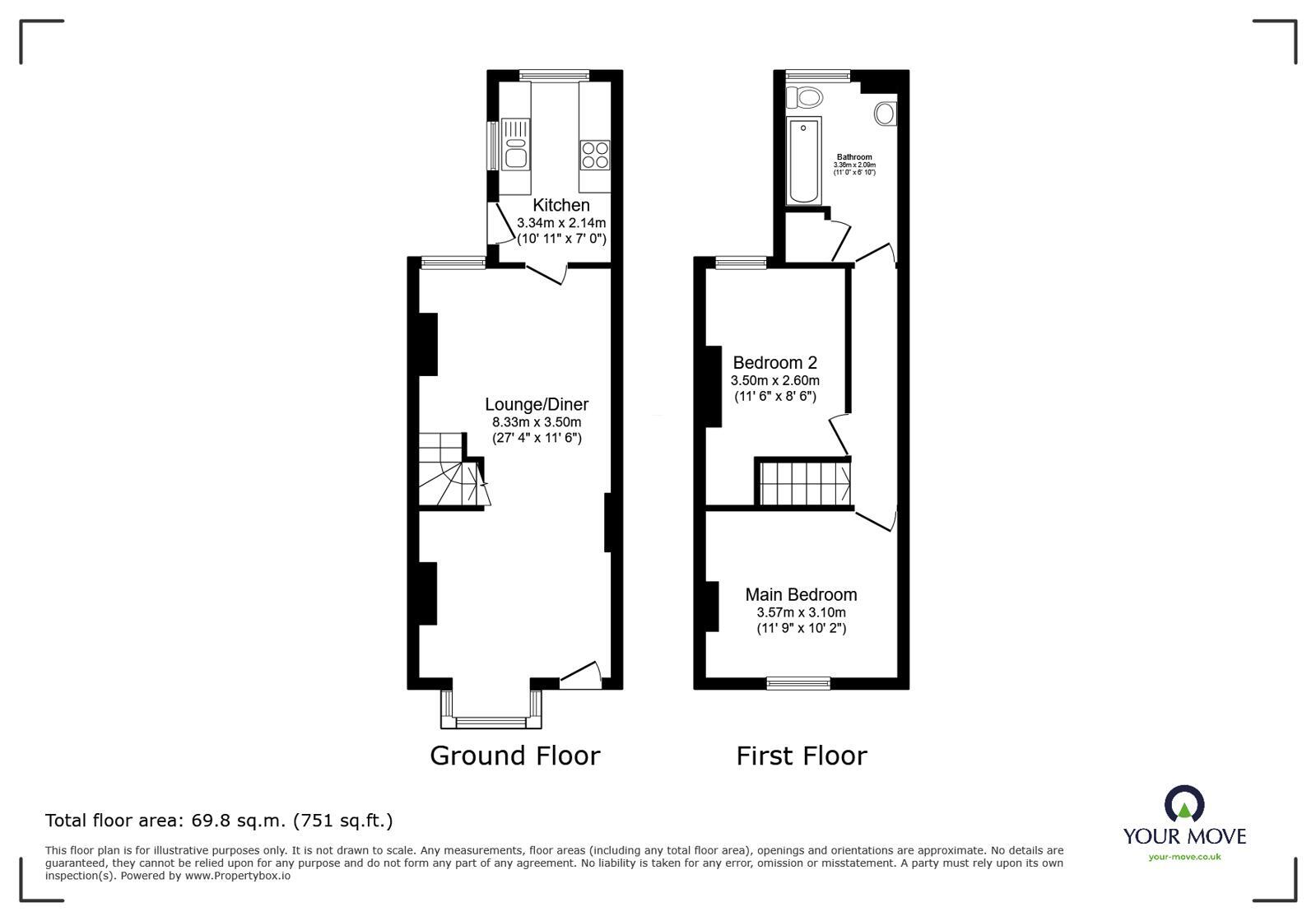 Floorplan of 2 bedroom Mid Terrace House to rent, Hazelhurst Street, Stoke-on-Trent, Staffordshire, ST1