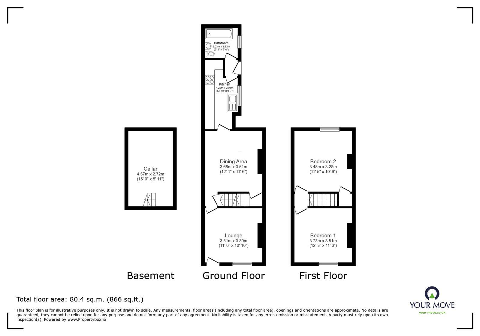 Floorplan of 2 bedroom Mid Terrace House to rent, Cornelious Street, Stoke-on-Trent, Staffordshire, ST3