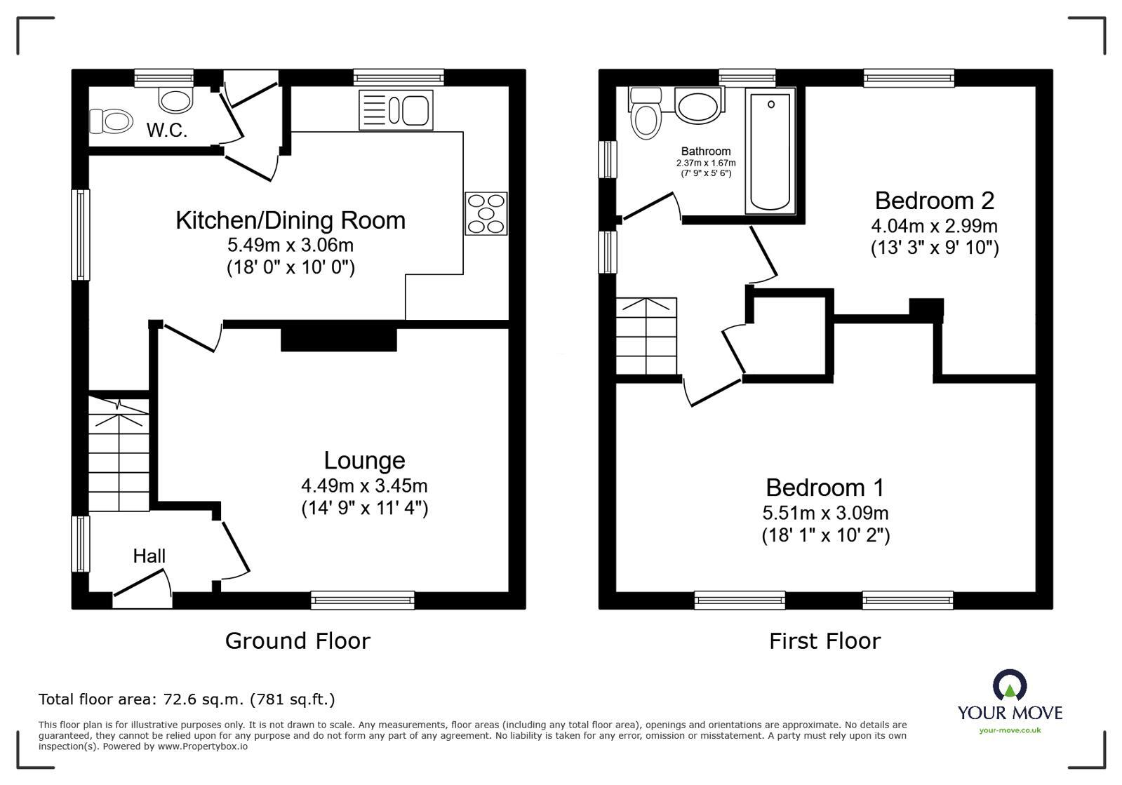 Floorplan of 2 bedroom Semi Detached House to rent, Heathcote Street, Stoke-on-Trent, Staffordshire, ST3