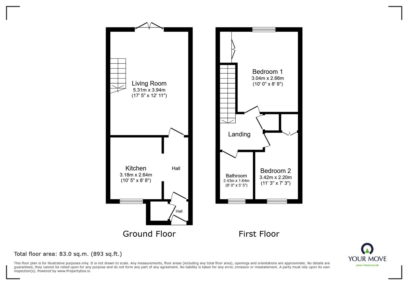 Floorplan of 2 bedroom Mid Terrace House for sale, Mill House Drive, Cheadle, Staffordshire, ST10