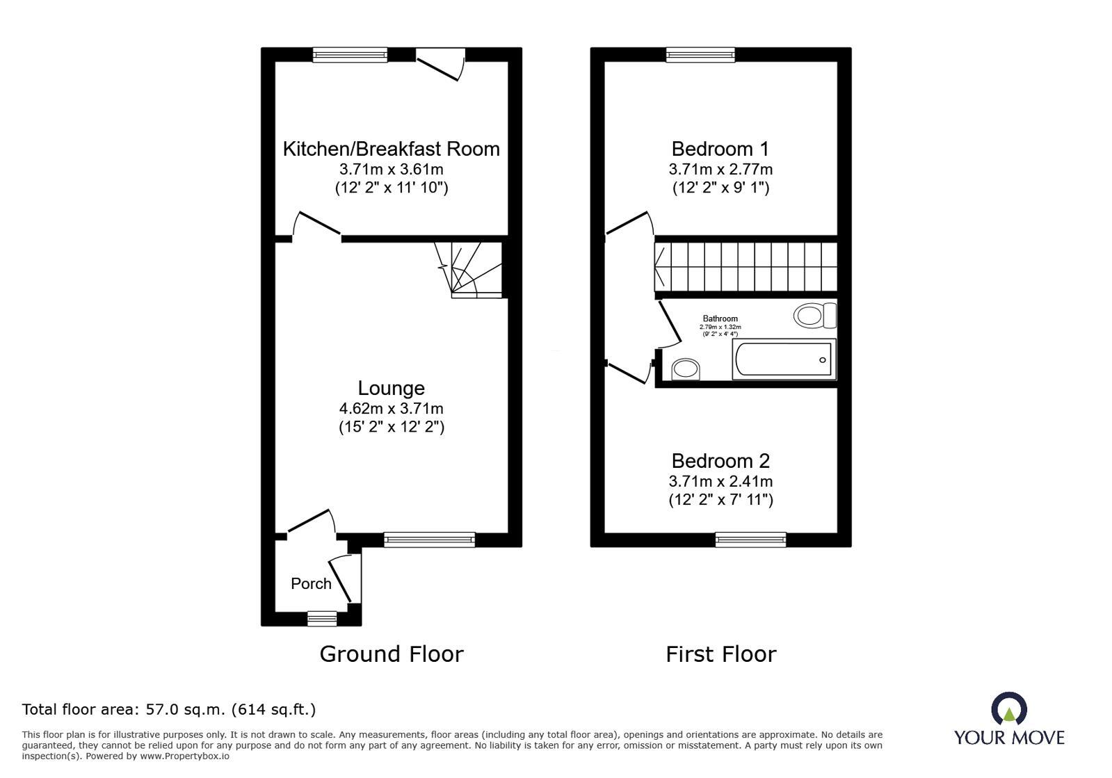 Floorplan of 2 bedroom Mid Terrace House for sale, Copplestone Grove, Stoke-on-Trent, Staffordshire, ST3