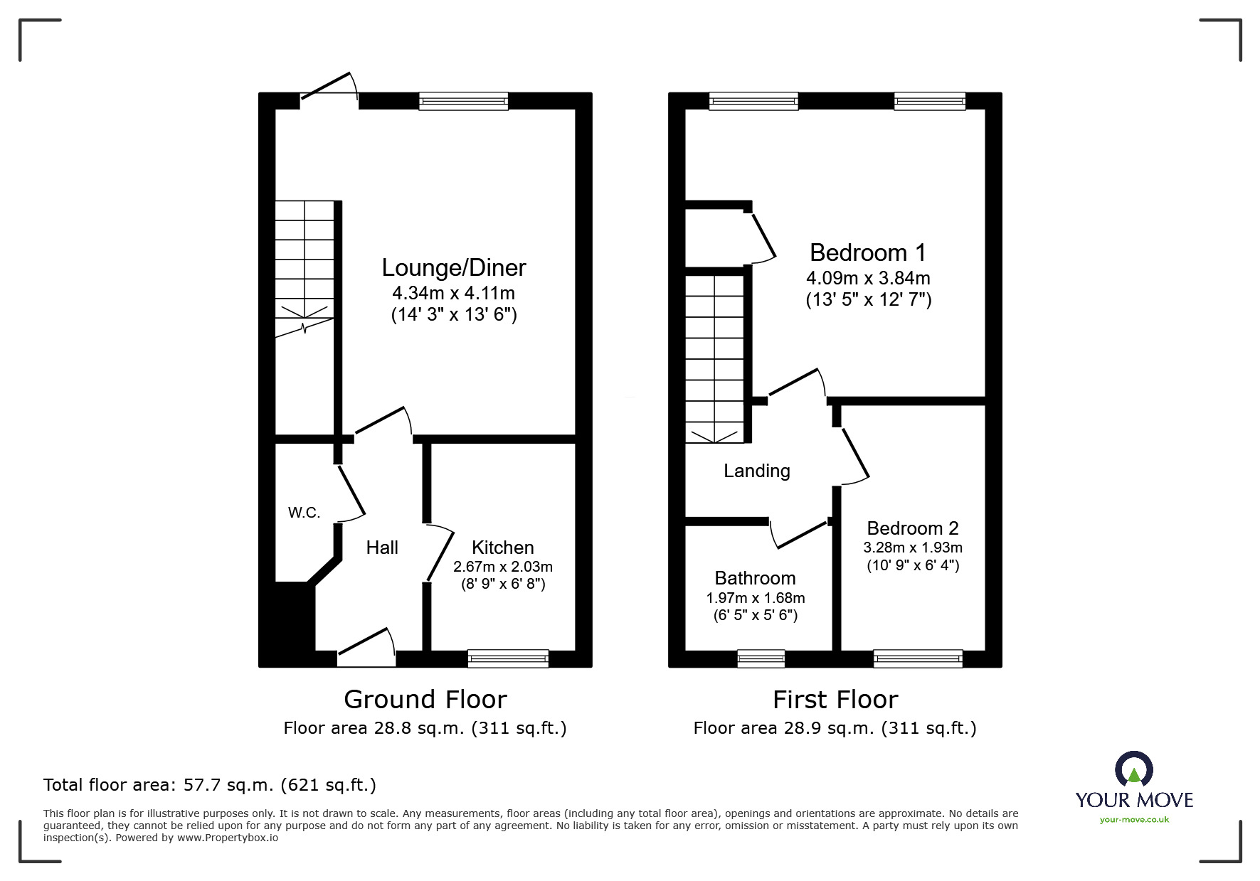 Floorplan of 2 bedroom House to rent, Mendel Drive, Loughborough, Leicestershire, LE11