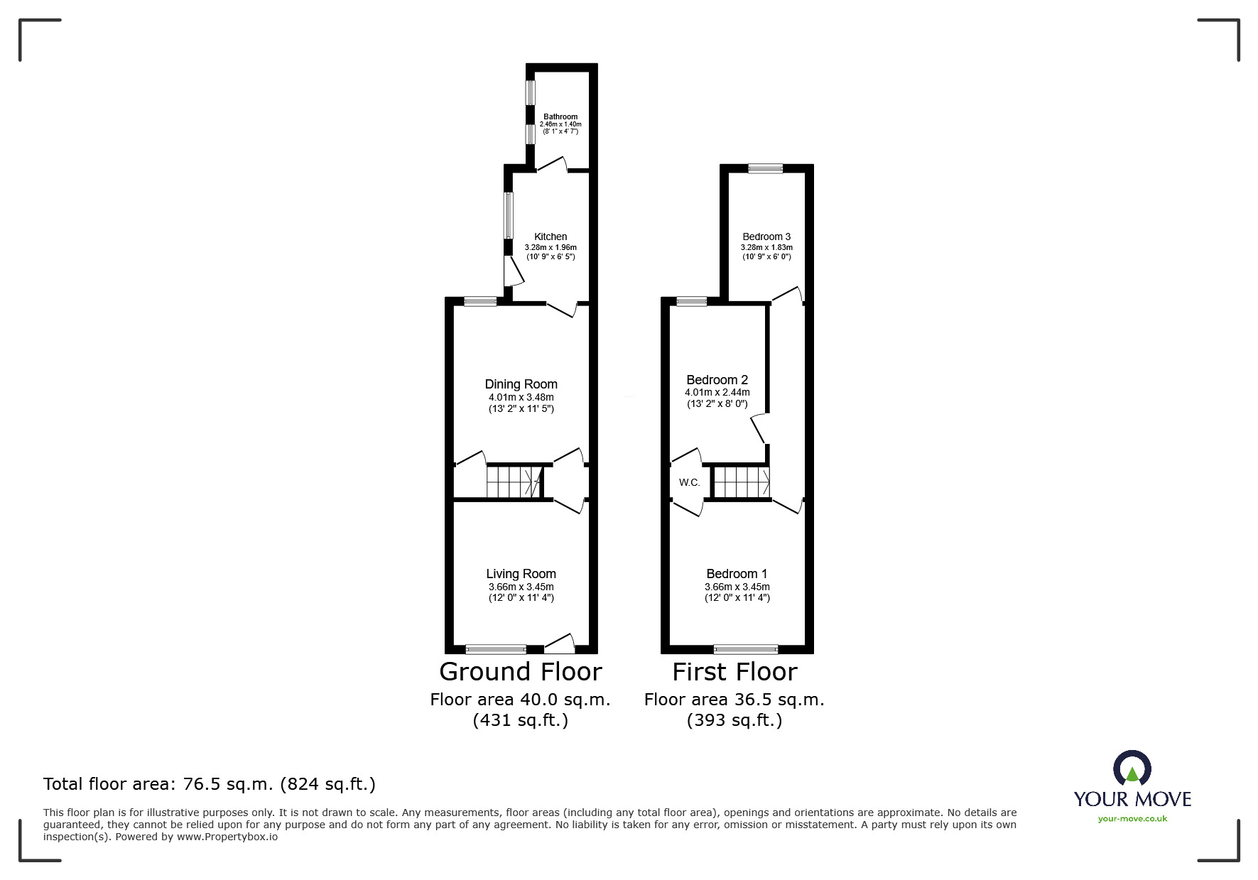 Floorplan of 3 bedroom Mid Terrace House to rent, Warner Place, Loughborough, Leicestershire, LE11