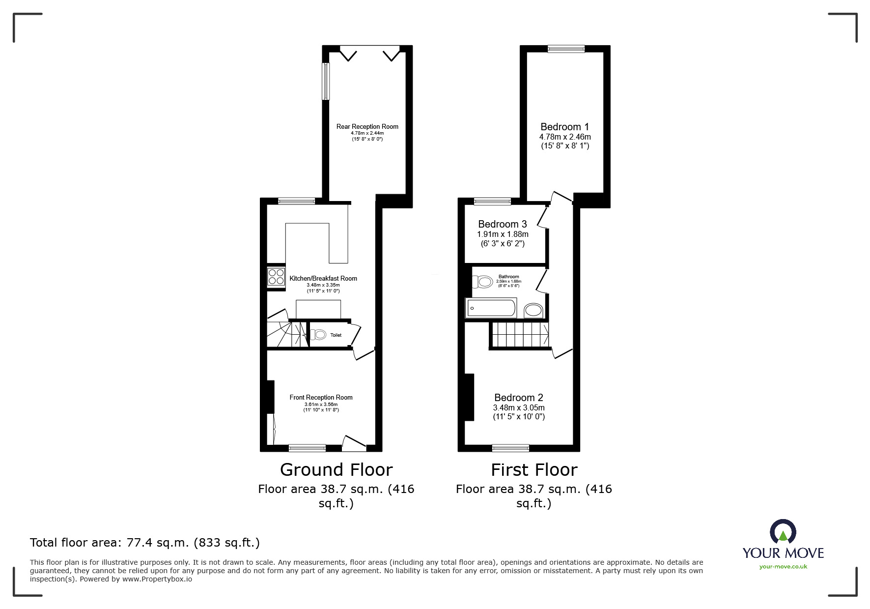 Floorplan of 3 bedroom Mid Terrace House for sale, Gladstone Street, Hathern, Leicestershire, LE12