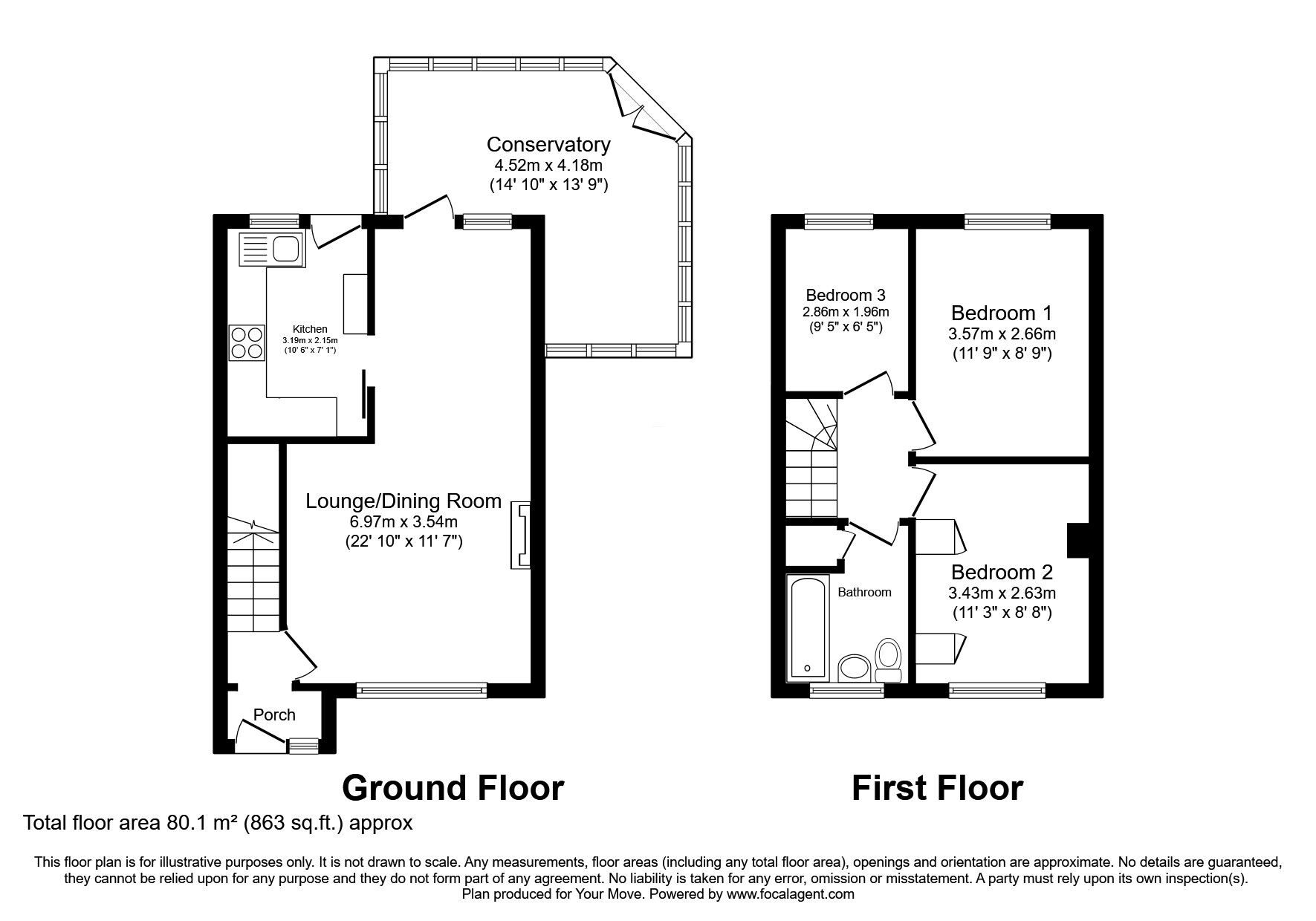 Floorplan of 3 bedroom Semi Detached House for sale, Irwin Avenue, Loughborough, Leicestershire, LE11