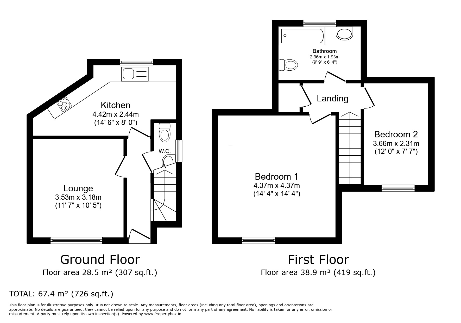 Floorplan of 2 bedroom Semi Detached House for sale, Warner Place, Loughborough, Leicestershire, LE11