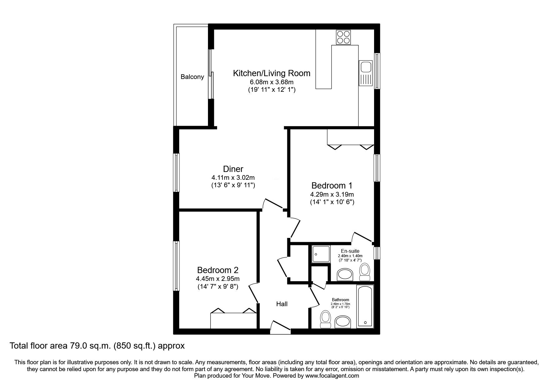 Floorplan of 2 bedroom  Flat for sale, Queen Street, Loughborough, Leicestershire, LE11