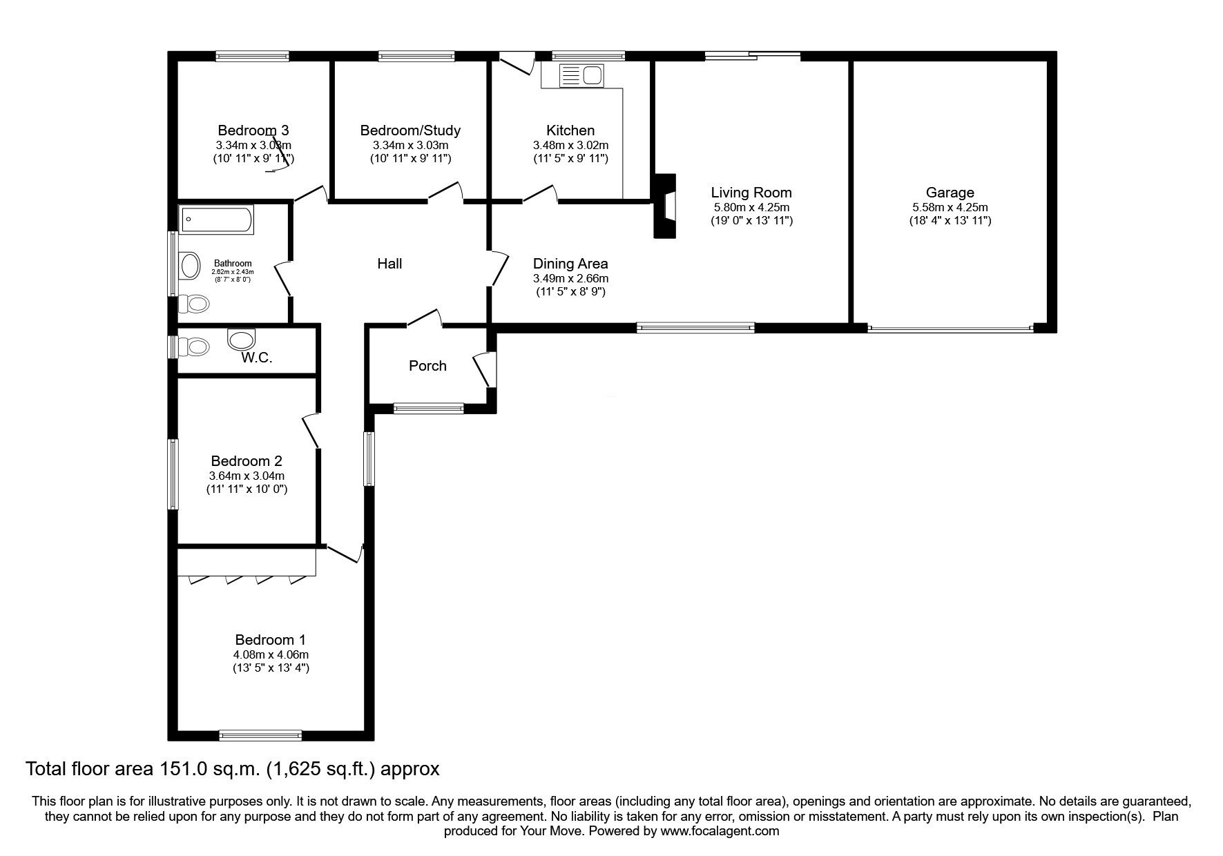 Floorplan of 4 bedroom Detached Bungalow for sale, Hall Drive, Burton-on-the-Wolds, Leicestershire, LE12