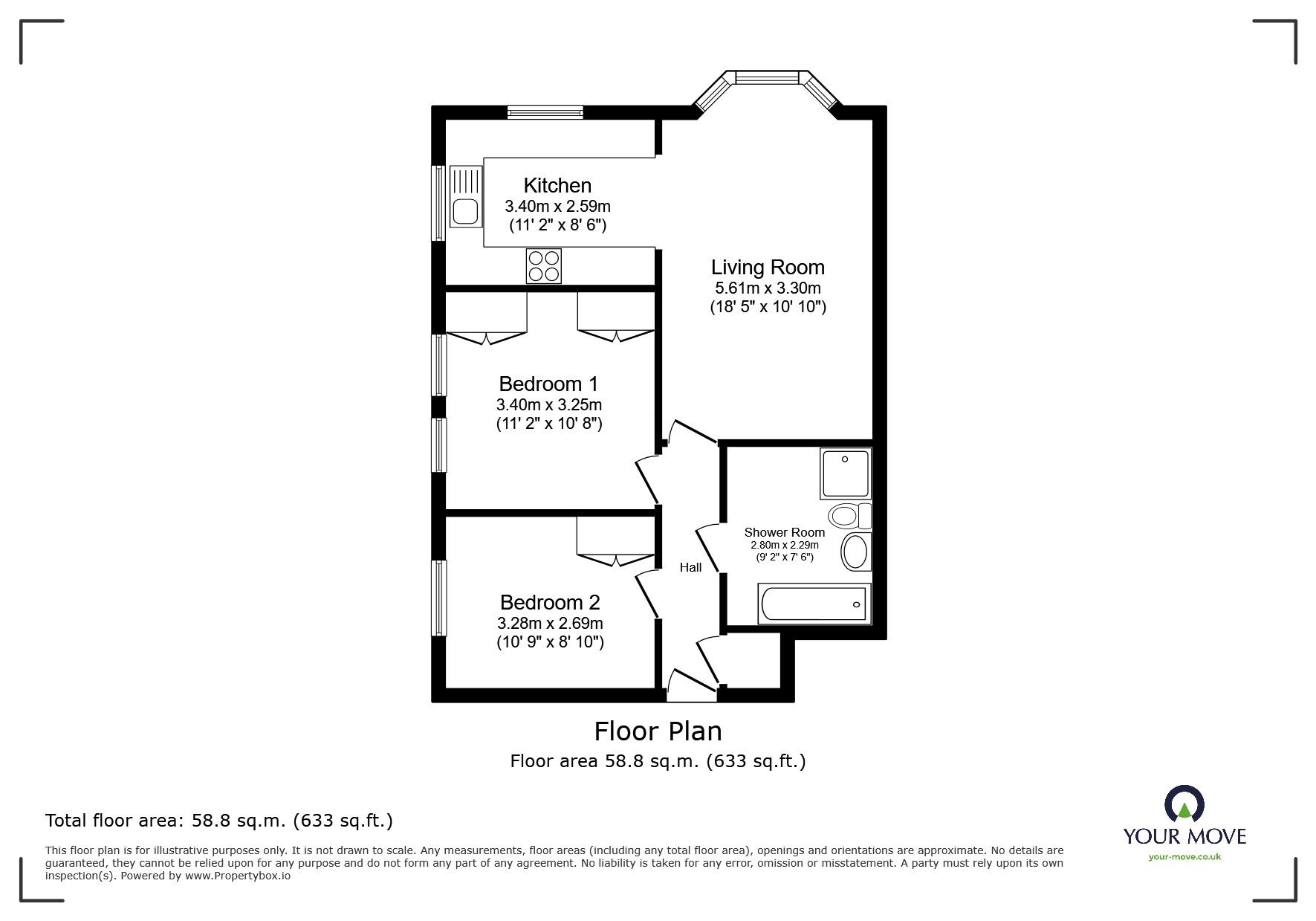Floorplan of 2 bedroom  Flat for sale, Darwin Crescent, Loughborough, Leicestershire, LE11