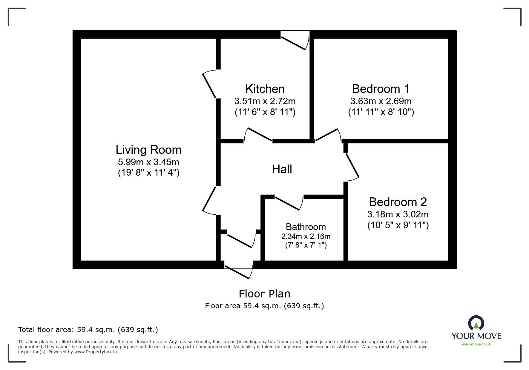 Floorplan of 2 bedroom Detached Bungalow for sale, Sandalwood Road, Loughborough, Leicestershire, LE11