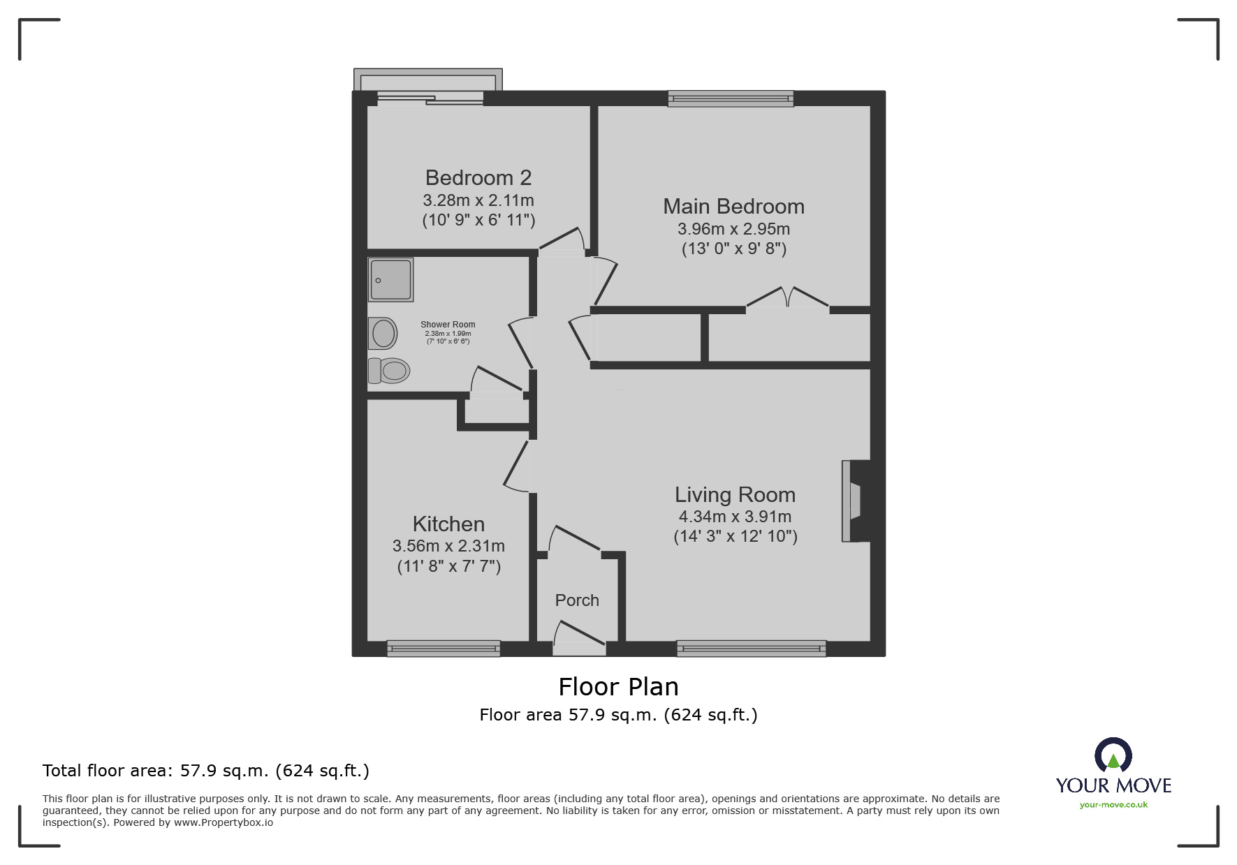 Floorplan of 2 bedroom Mid Terrace Bungalow for sale, Windleden Road, Loughborough, Leicestershire, LE11