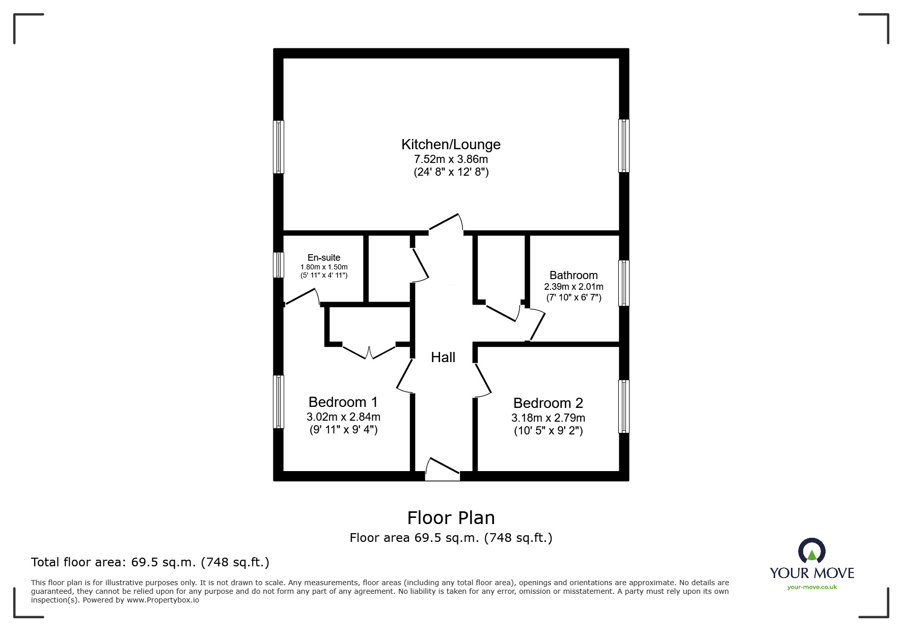 Floorplan of 2 bedroom  Flat for sale, Manor Gardens Close, Loughborough, Leicestershire, LE11