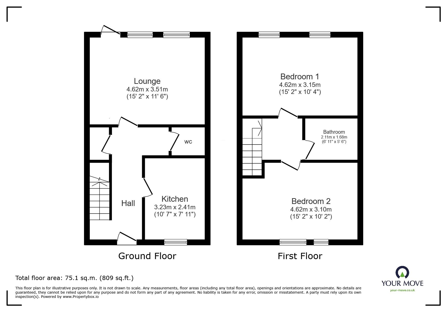 Floorplan of 2 bedroom Mid Terrace House for sale, Derby Road, Loughborough, Leicestershire, LE11