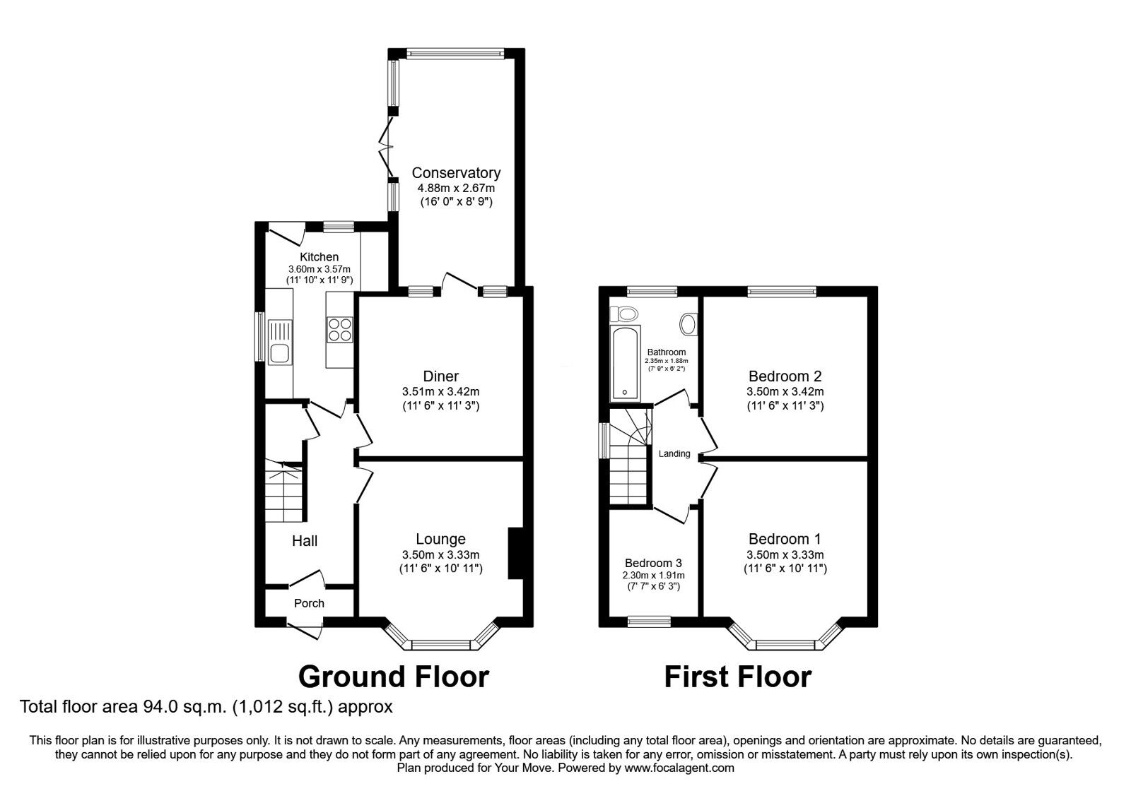 Floorplan of 3 bedroom Semi Detached House for sale, Parklands Drive, Loughborough, Leicestershire, LE11