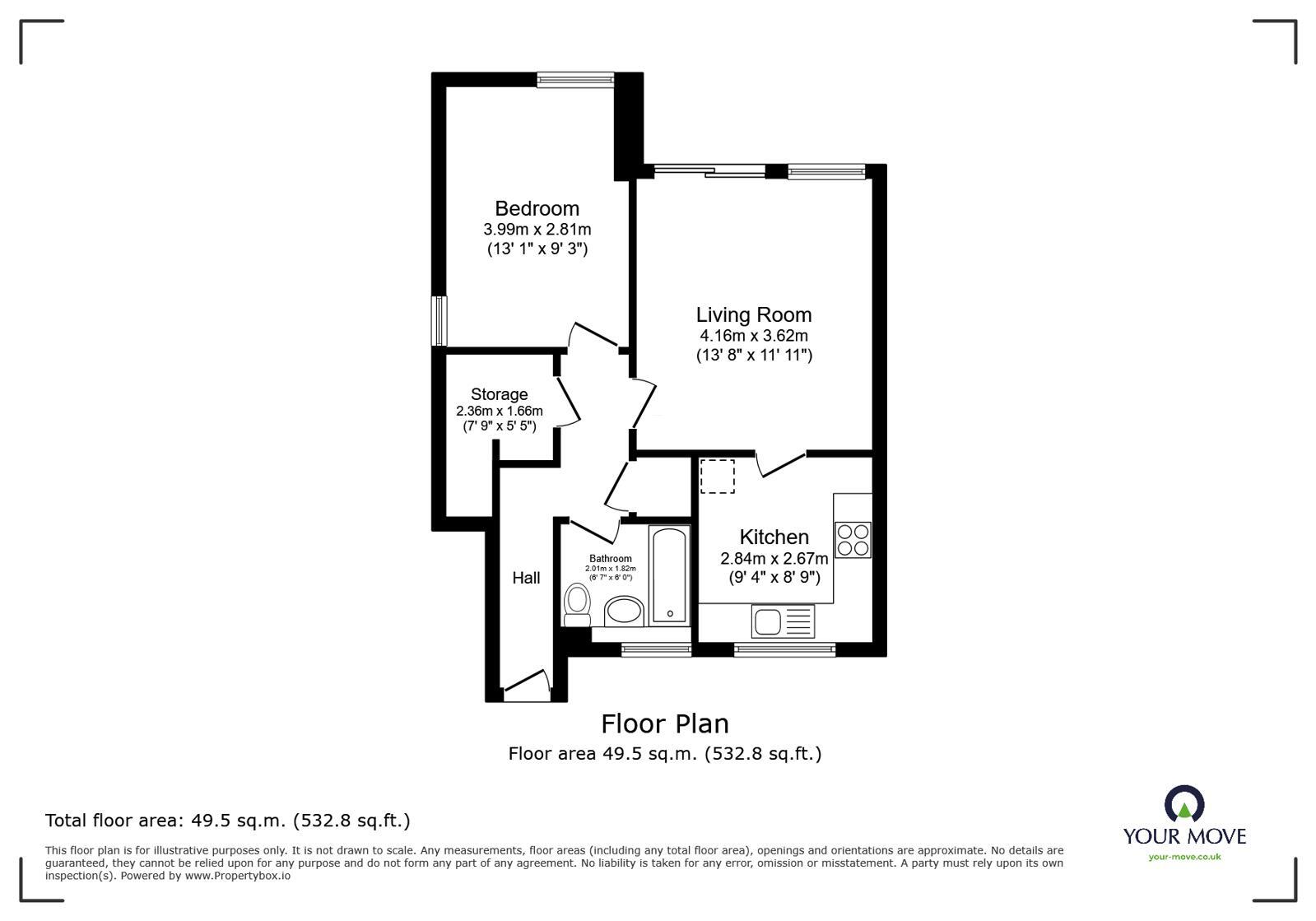 Floorplan of 1 bedroom Flat for sale, Blackbrook Court, Durham Road, Loughborough, LE11