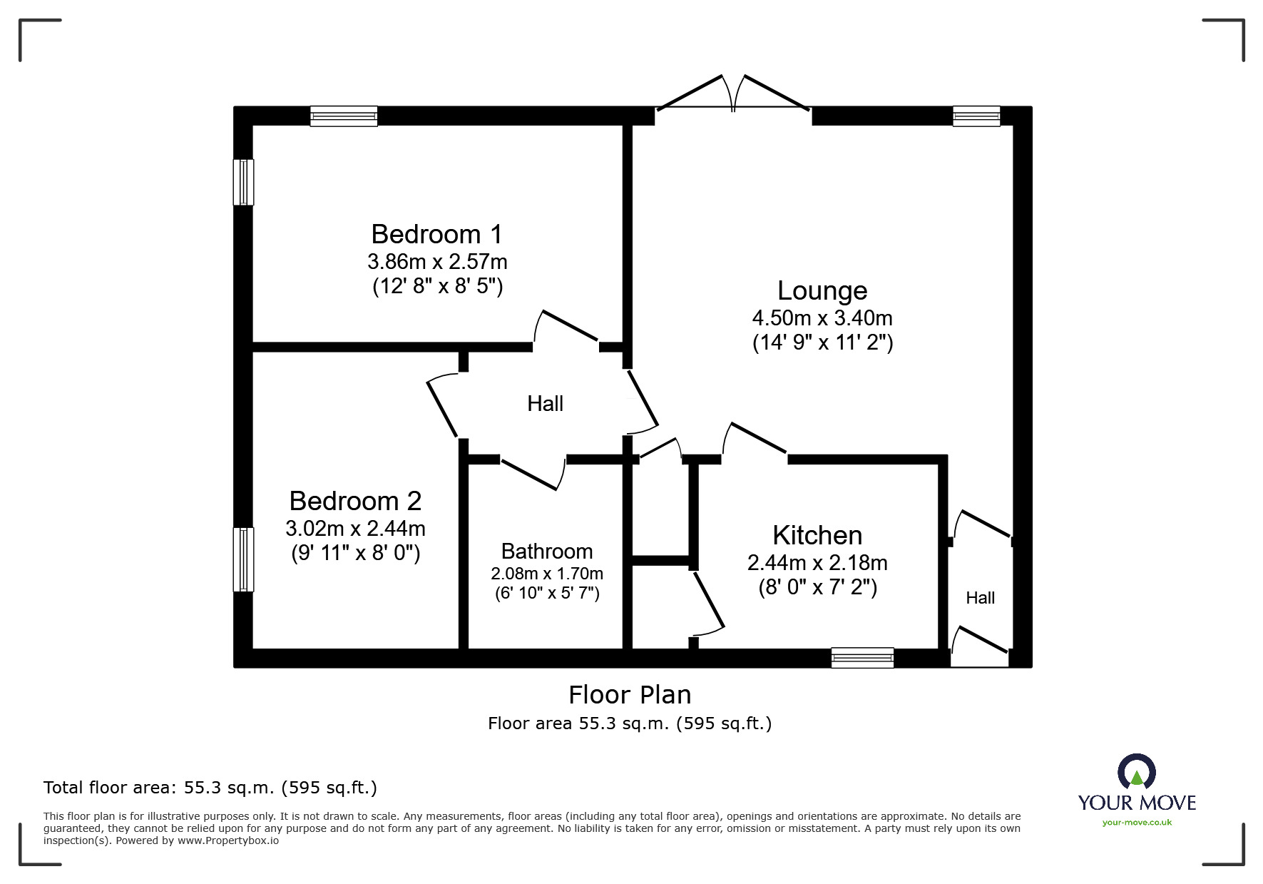 Floorplan of 2 bedroom Mid Terrace Bungalow for sale, Delisle Court, Loughborough, Leicestershire, LE11