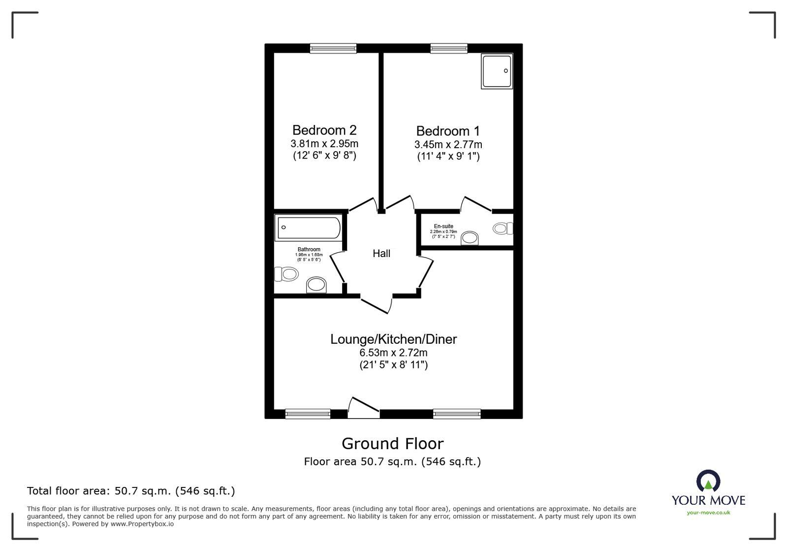 Floorplan of 2 bedroom Flat for sale, Carlton Close, Loughborough, Leicestershire, LE11
