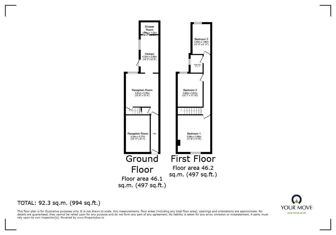 Floorplan of 3 bedroom Mid Terrace House to rent, Howard Street, Loughborough, Leicestershire, LE11