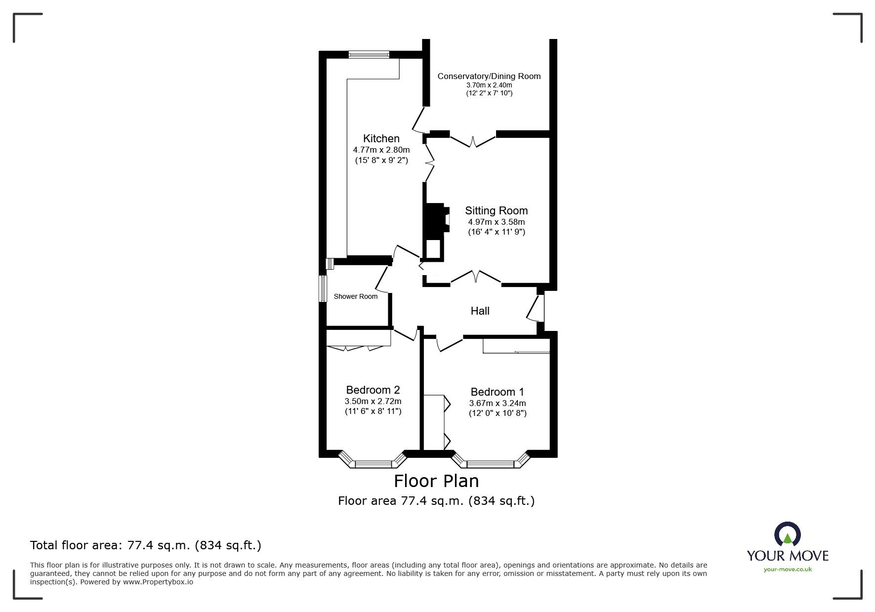 Floorplan of 2 bedroom Detached Bungalow for sale, Whatton Road, Kegworth, Leicestershire, DE74