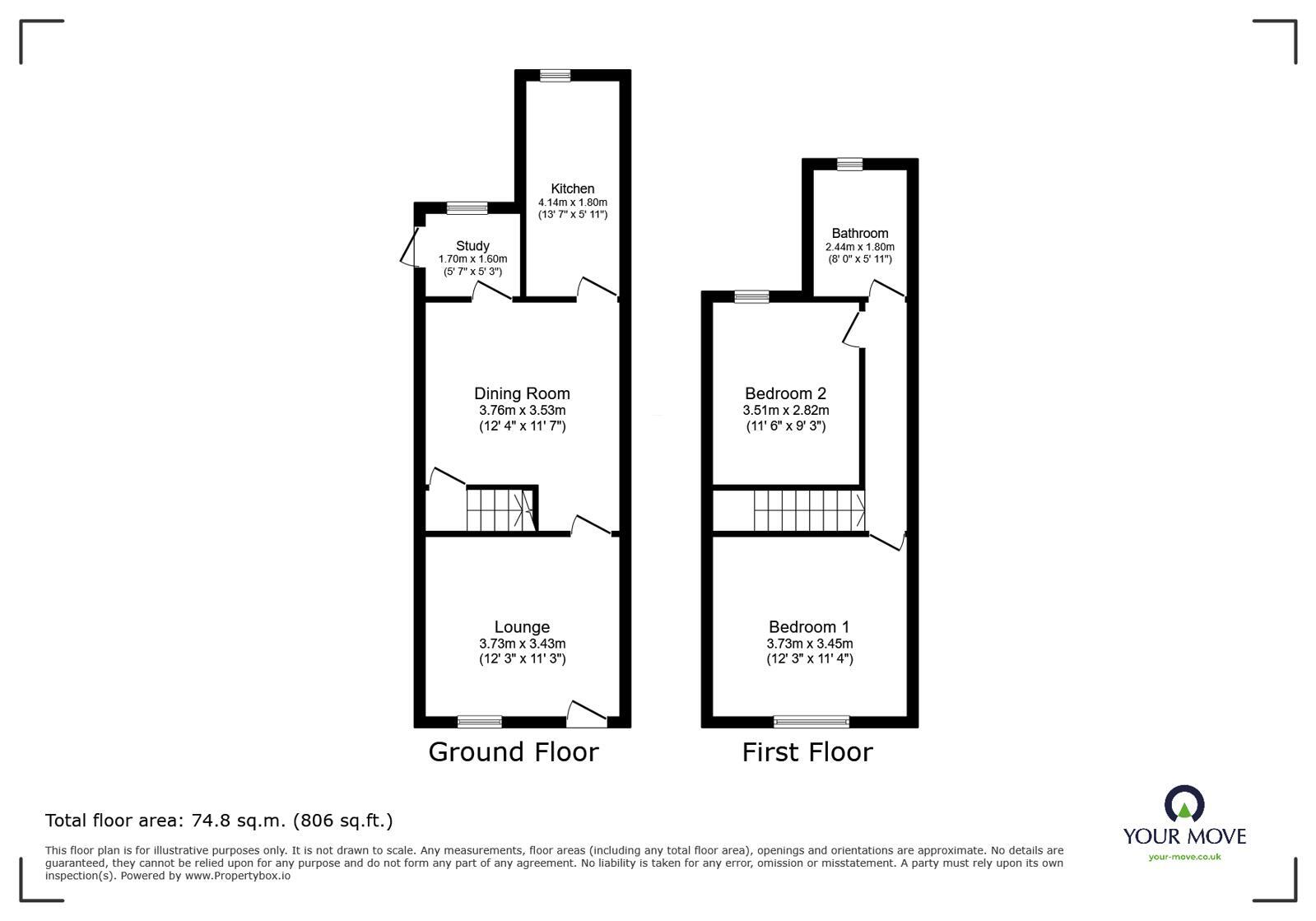 Floorplan of 2 bedroom Mid Terrace House for sale, Ring Fence, Shepshed, Leicestershire, LE12