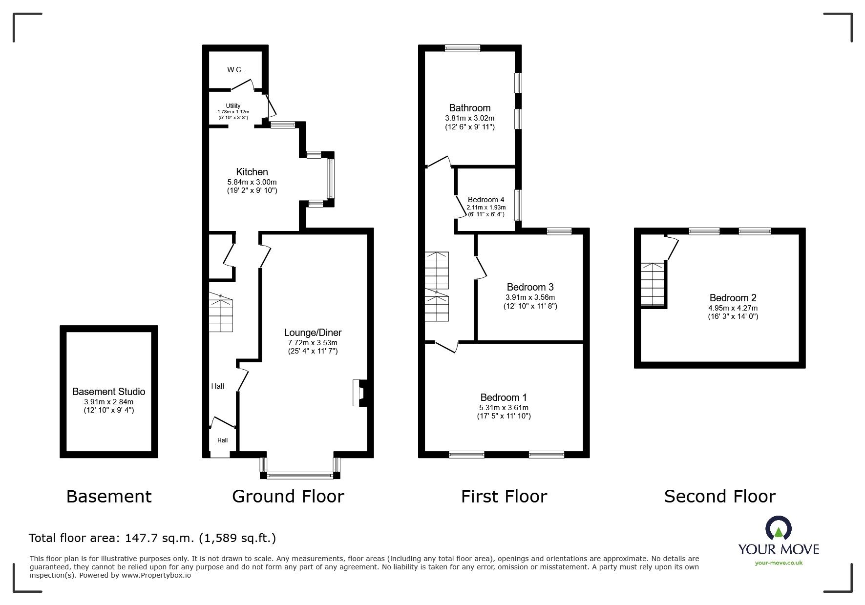 Floorplan of 4 bedroom Mid Terrace House for sale, Heathcoat Street, Loughborough, Leicestershire, LE11