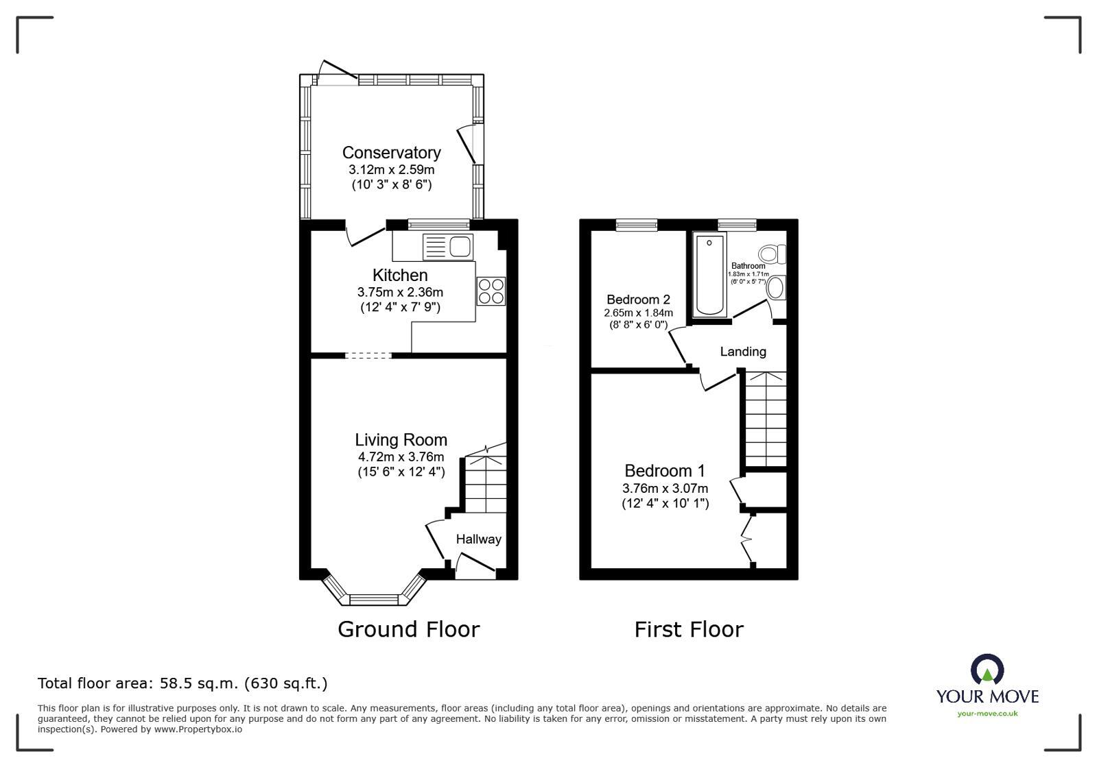Floorplan of 2 bedroom End Terrace House for sale, Hellebore Close, Nottingham, Nottinghamshire, NG5