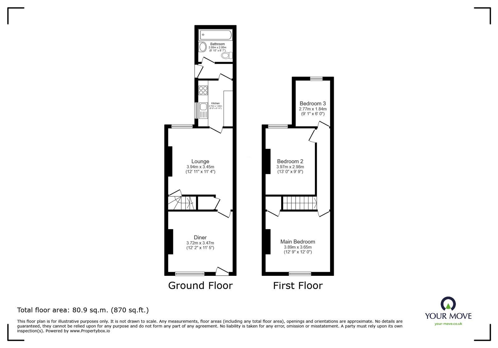 Floorplan of 2 bedroom End Terrace House for sale, Burder Street, Loughborough, Leicestershire, LE11