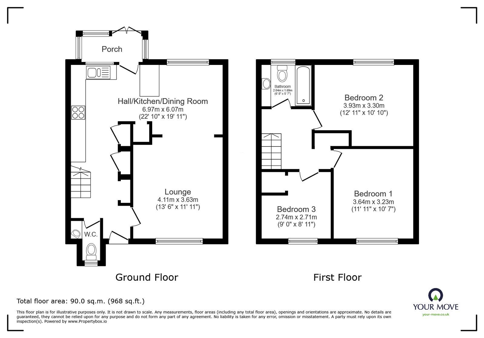 Floorplan of 3 bedroom Mid Terrace House to rent, Rose Close, Nottingham, Nottinghamshire, NG3