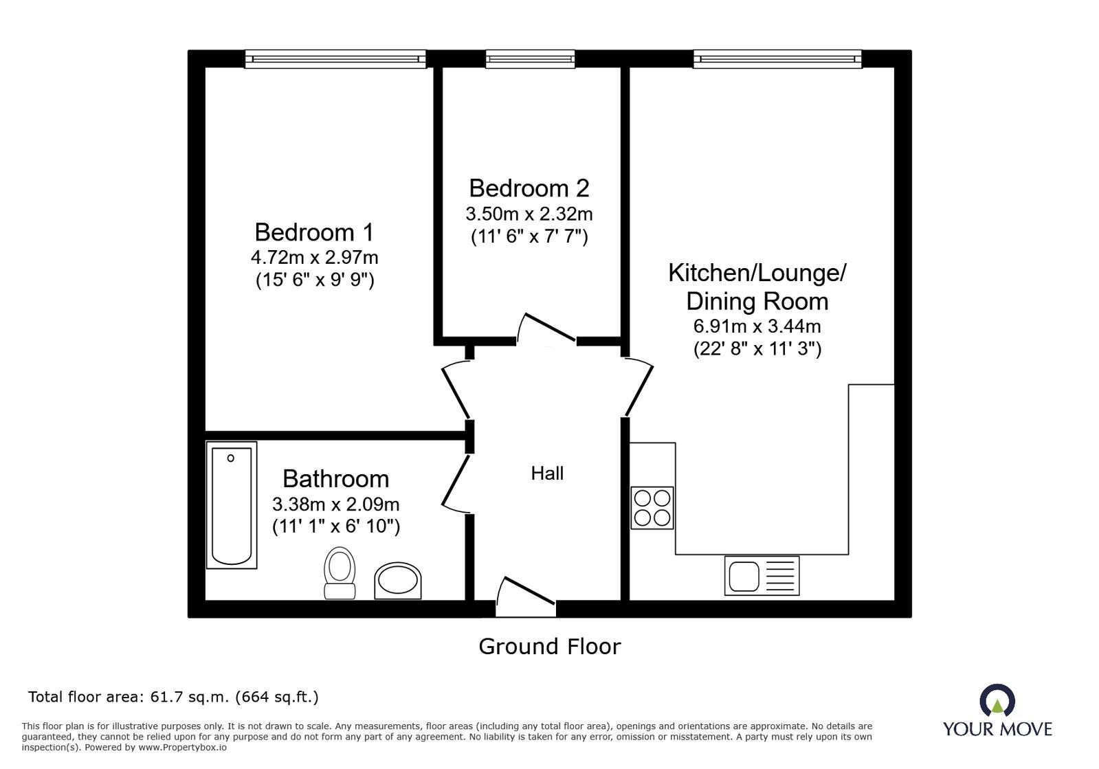 Floorplan of 2 bedroom Flat for sale, Barnsdale Close, Loughborough, Leicestershire, LE11