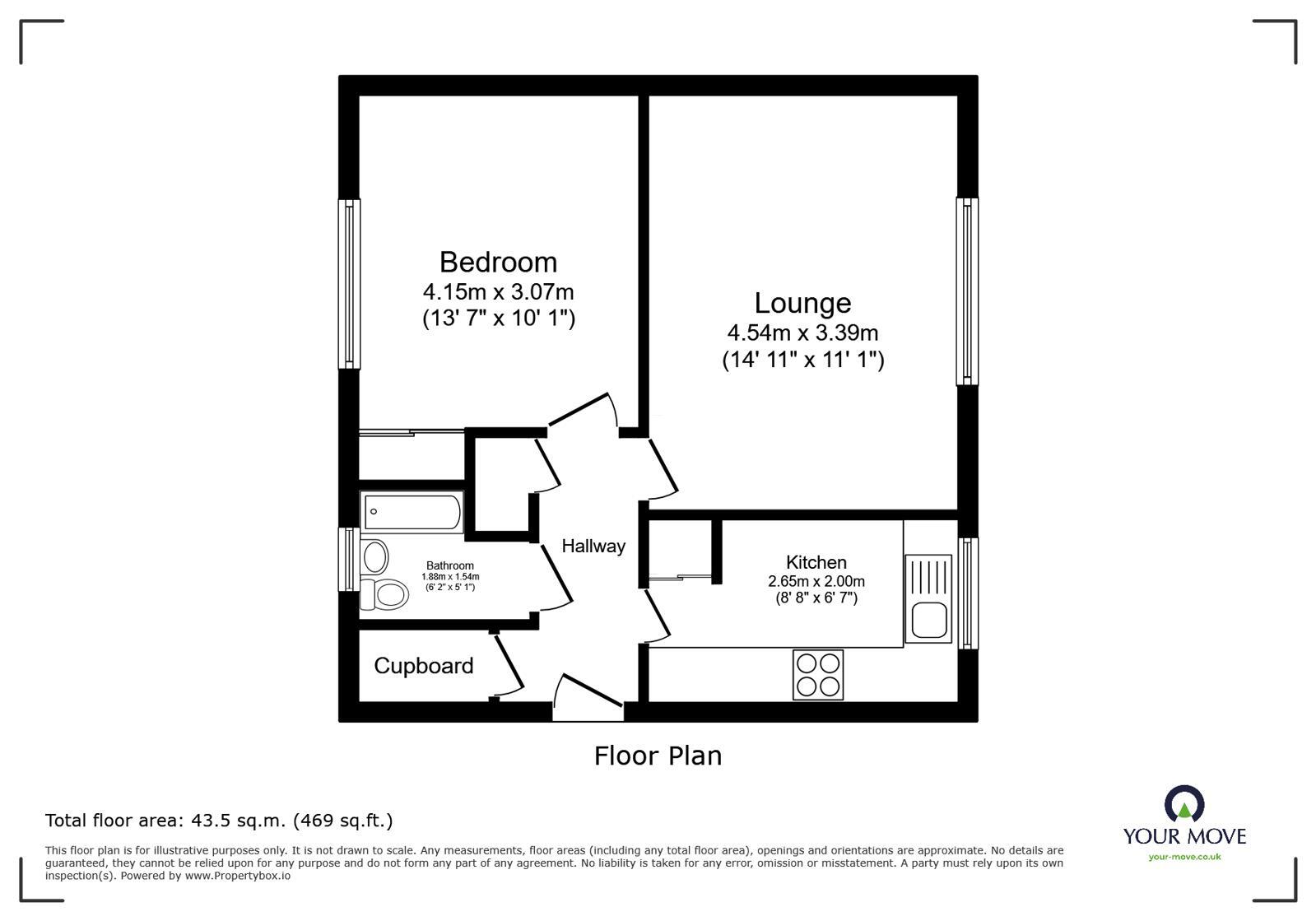 Floorplan of 1 bedroom Flat for sale, Pevensey Road, Loughborough, Leicestershire, LE11