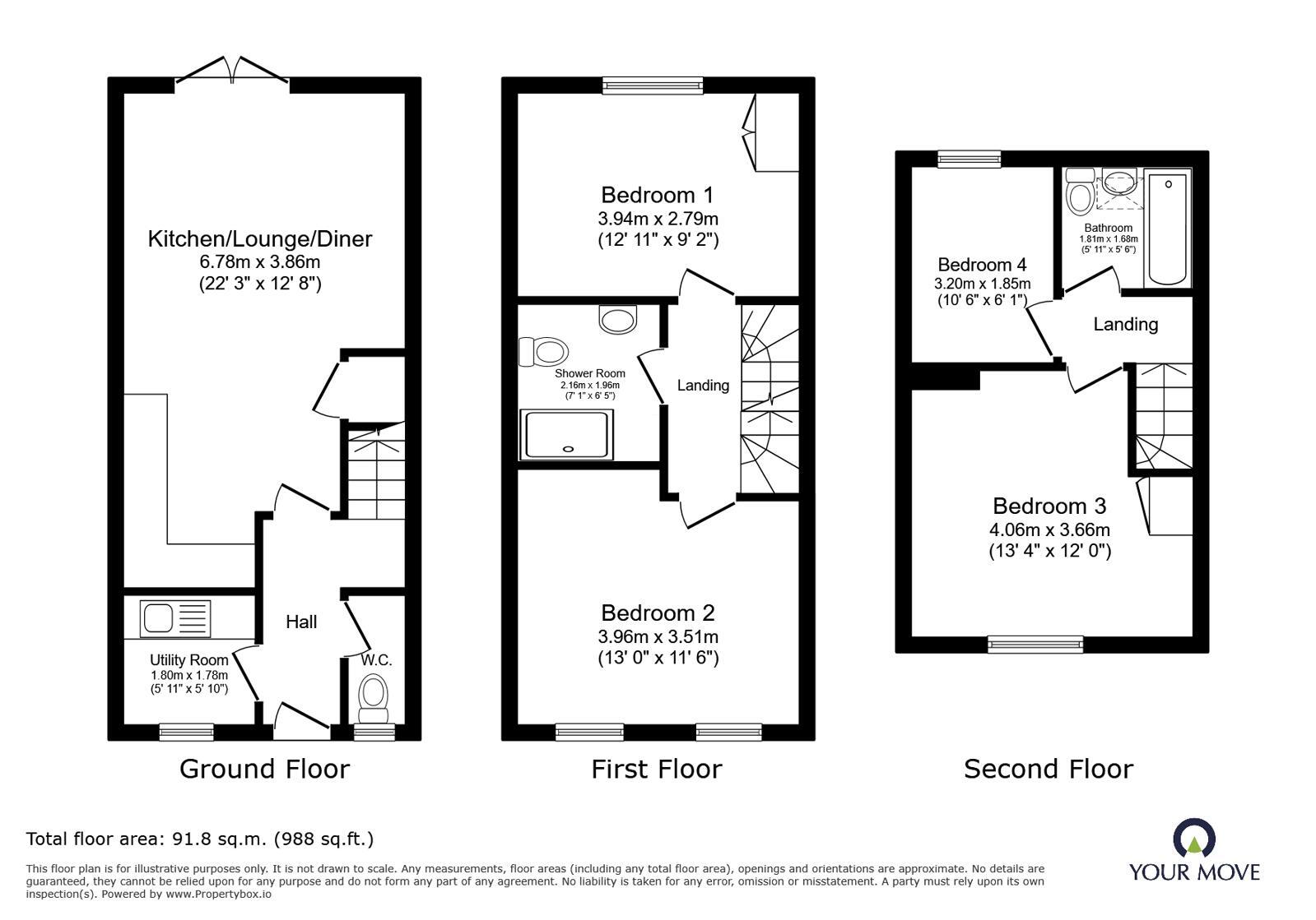 Floorplan of 4 bedroom End Terrace House for sale, Charnwood Forester End, Loughborough, Leicestershire, LE11