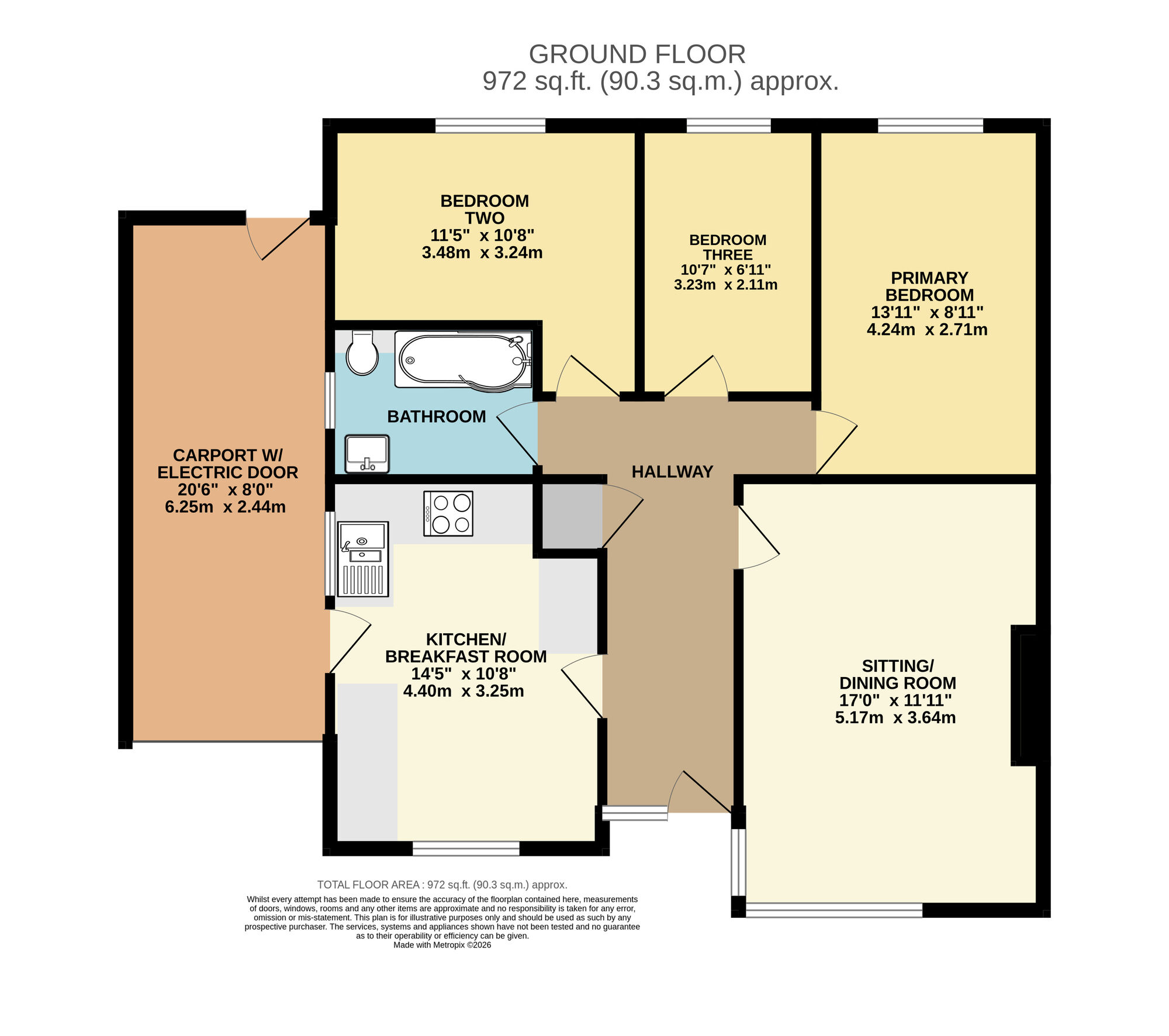 Floorplan of 3 bedroom Semi Detached Bungalow for sale, Worell Drive, Worlingham, Suffolk, NR34