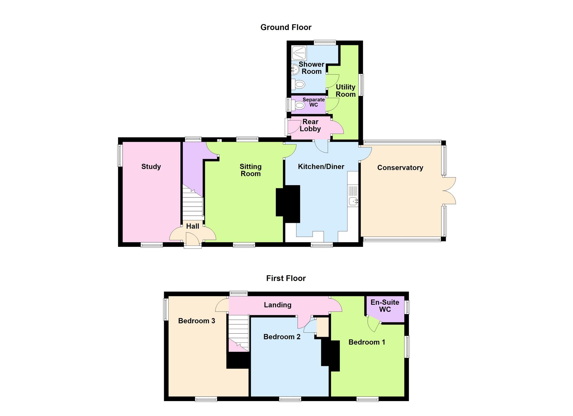 Floorplan of 3 bedroom Detached House for sale, Millards Hill, Midsomer Norton, Somerset, BA3