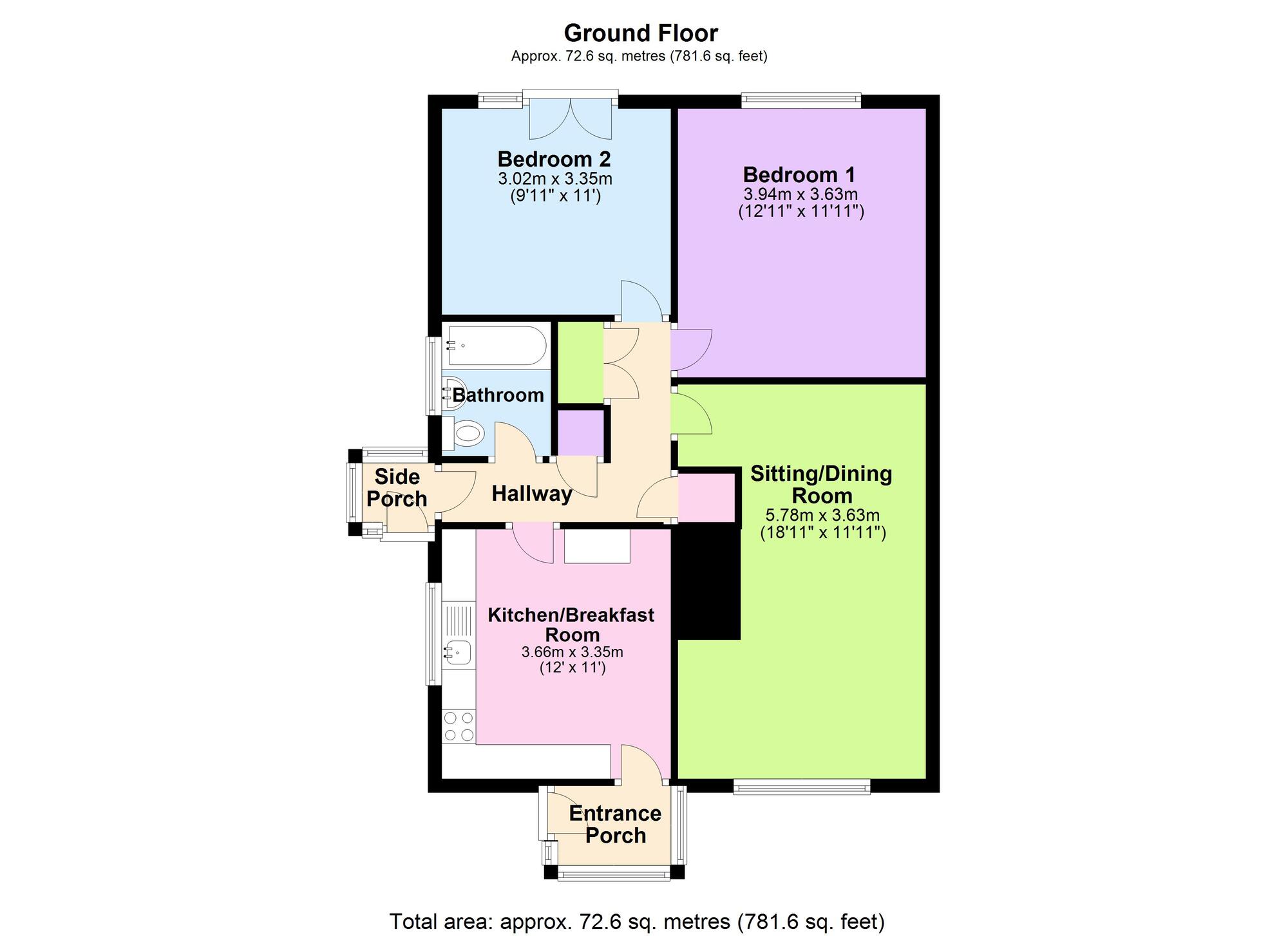 Floorplan of 2 bedroom Semi Detached Bungalow for sale, Underhill Lane, Midsomer Norton, Radstock, BA3