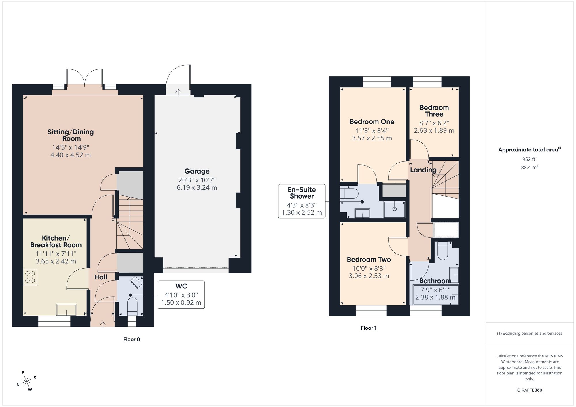 Floorplan of 3 bedroom Semi Detached House for sale, Polden Walk, Midsomer Norton, Somerset, BA3