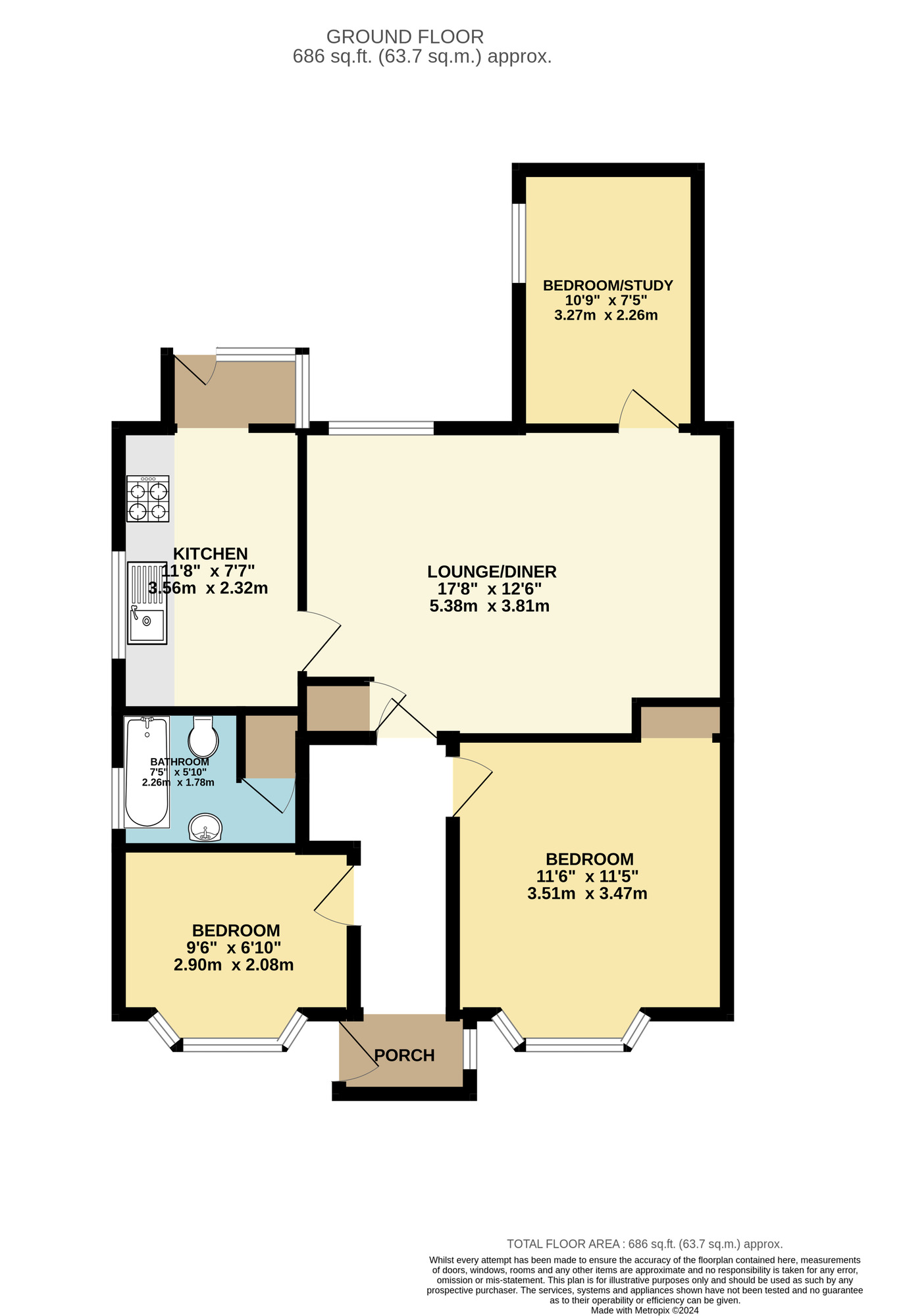 Floorplan of 3 bedroom Semi Detached Bungalow for sale, Ash Close, Wymondham, Norfolk, NR18
