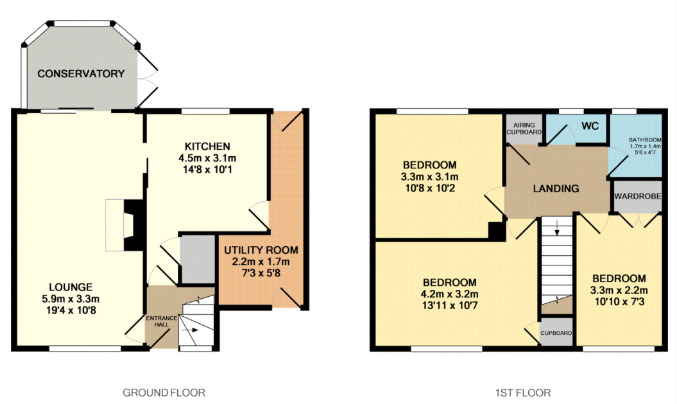 Floorplan of 3 bedroom End Terrace House for sale, Graham Square, Norwich, Norfolk, NR7