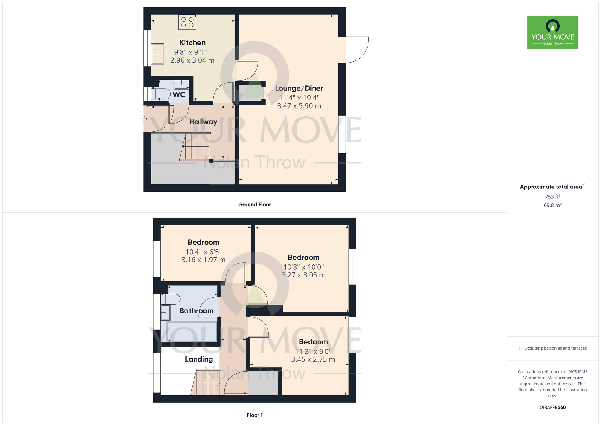 Floorplan of 3 bedroom Mid Terrace House to rent, Normead Square, Ecton Brook, Northampton, NN3