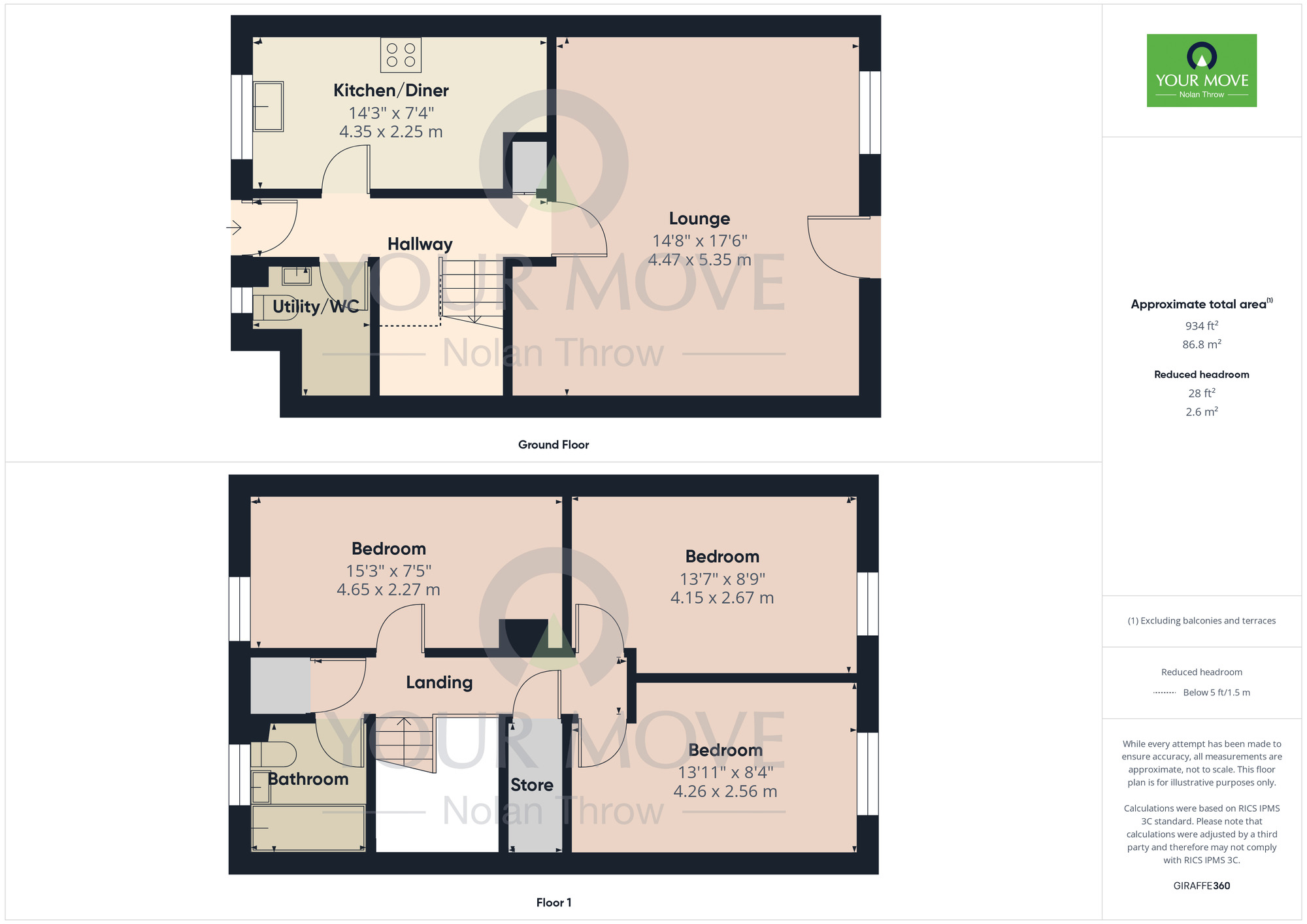 Floorplan of 3 bedroom Mid Terrace House for sale, Ham Meadow Drive, Ecton Brook, Northampton, NN3