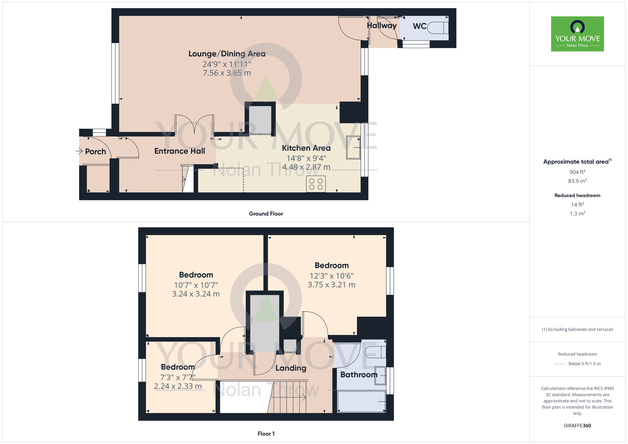 Floorplan of 3 bedroom Mid Terrace House to rent, Pell Court, Lumbertubs, Northampton, NN3