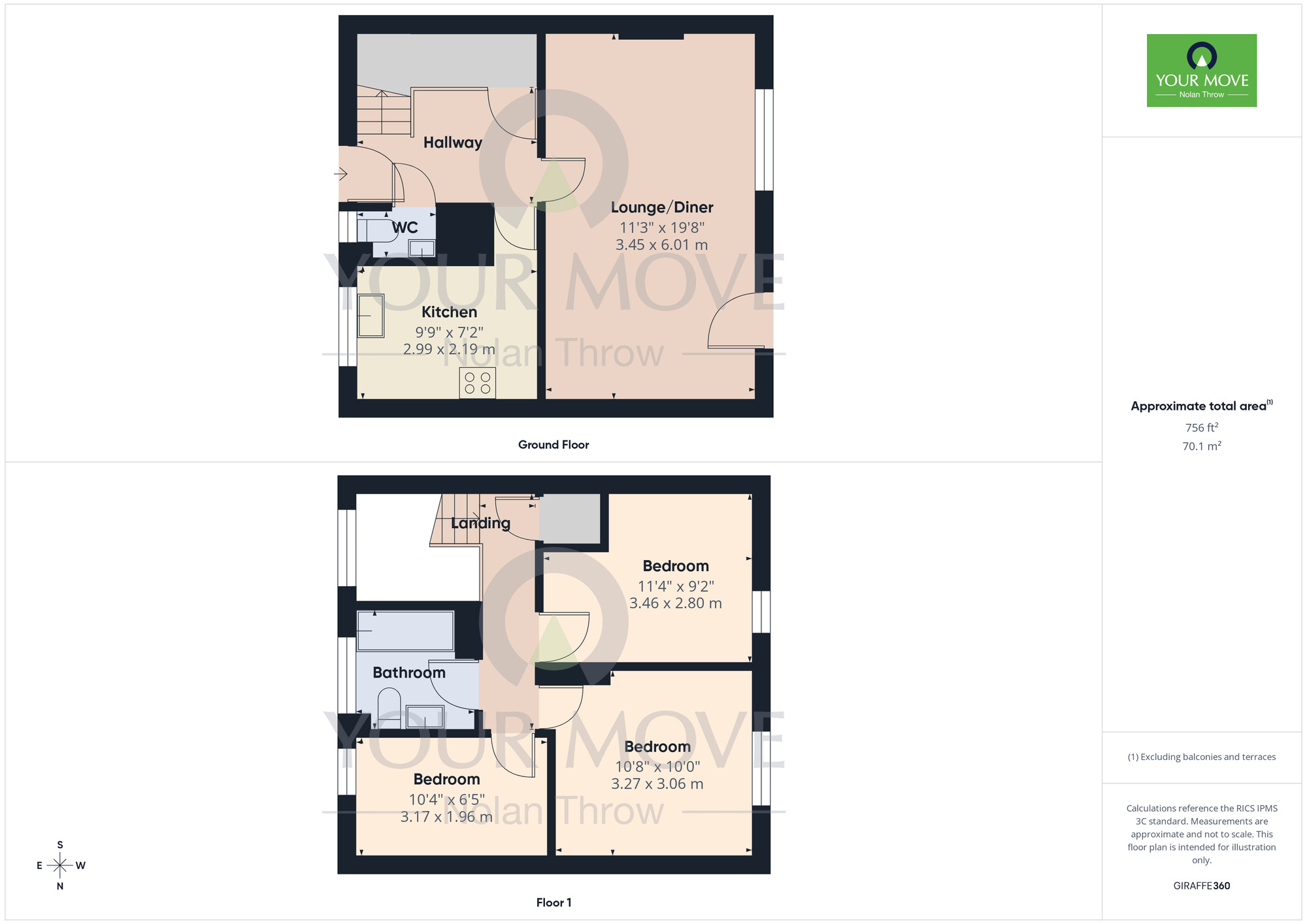 Floorplan of 3 bedroom End Terrace House for sale, Brackenfield Square, Southfields, Northampton, NN3