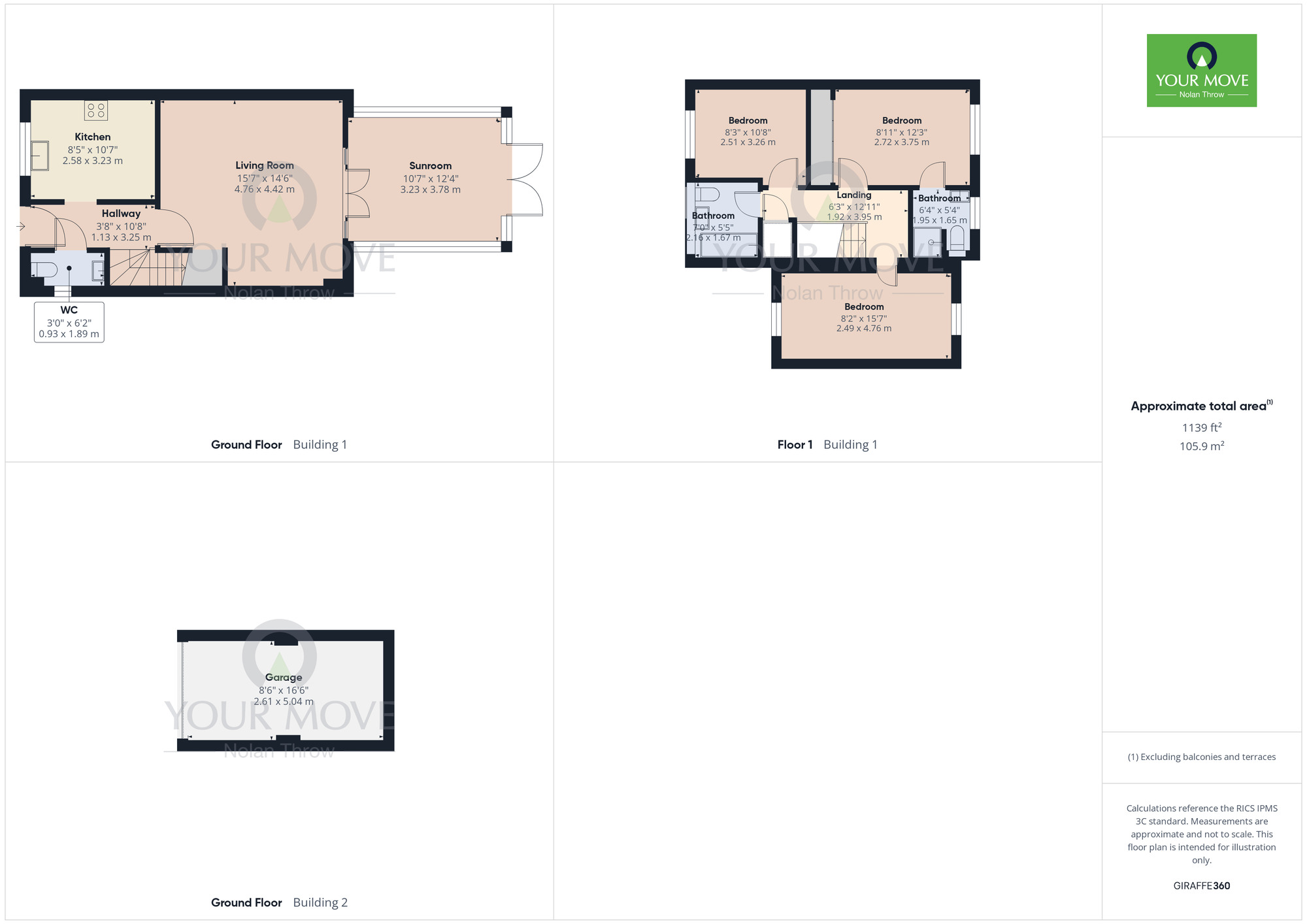Floorplan of 3 bedroom Link Detached House for sale, Manderville Close, Northampton, Northamptonshire, NN3