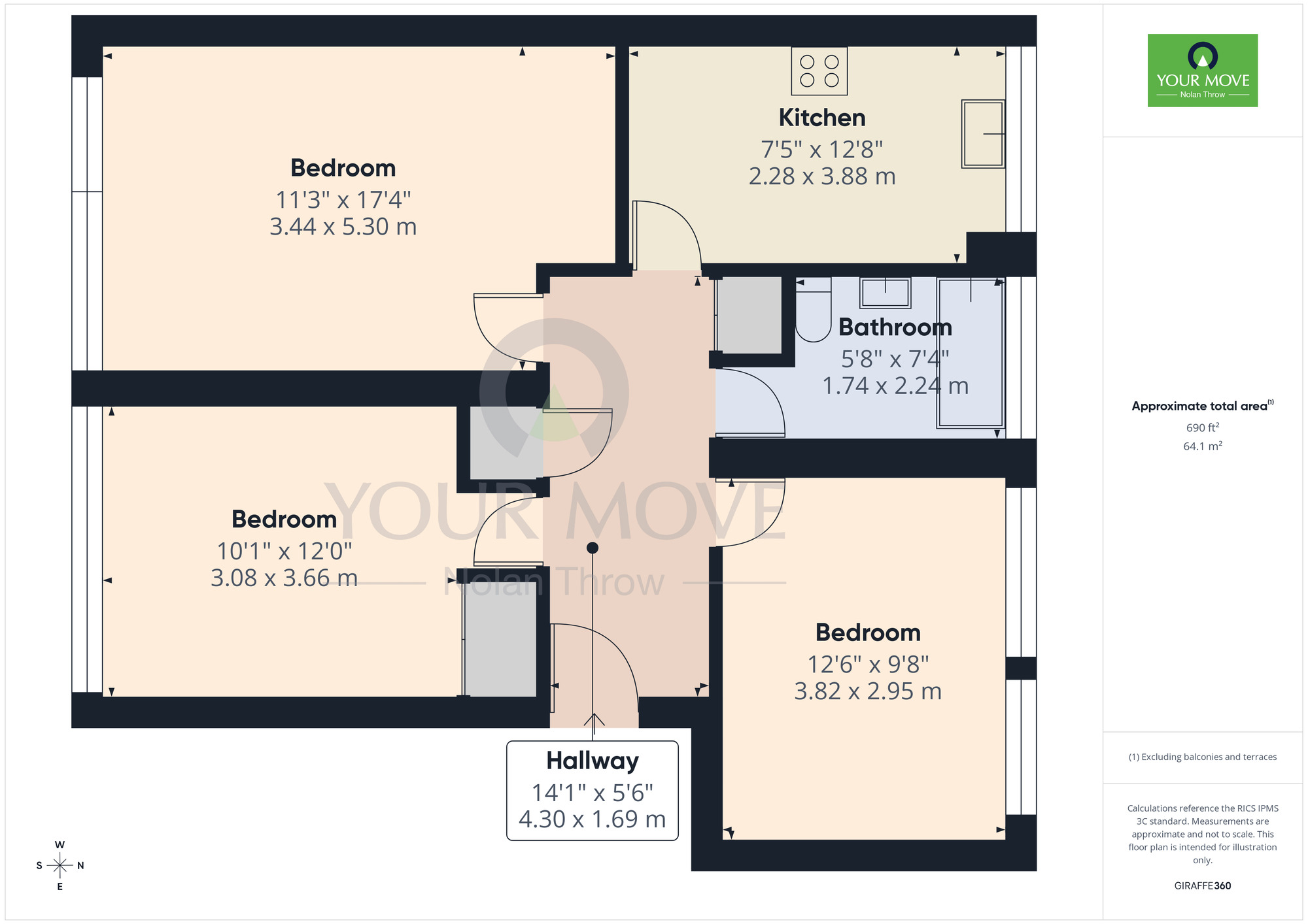 Floorplan of 2 bedroom Flat to rent, Cliftonville Court, Northampton, Northamptonshire, NN1