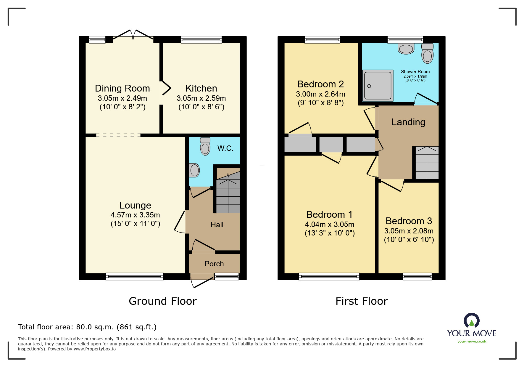 Floorplan of 3 bedroom Mid Terrace House to rent, The Rising, Eastbourne, East Sussex, BN23