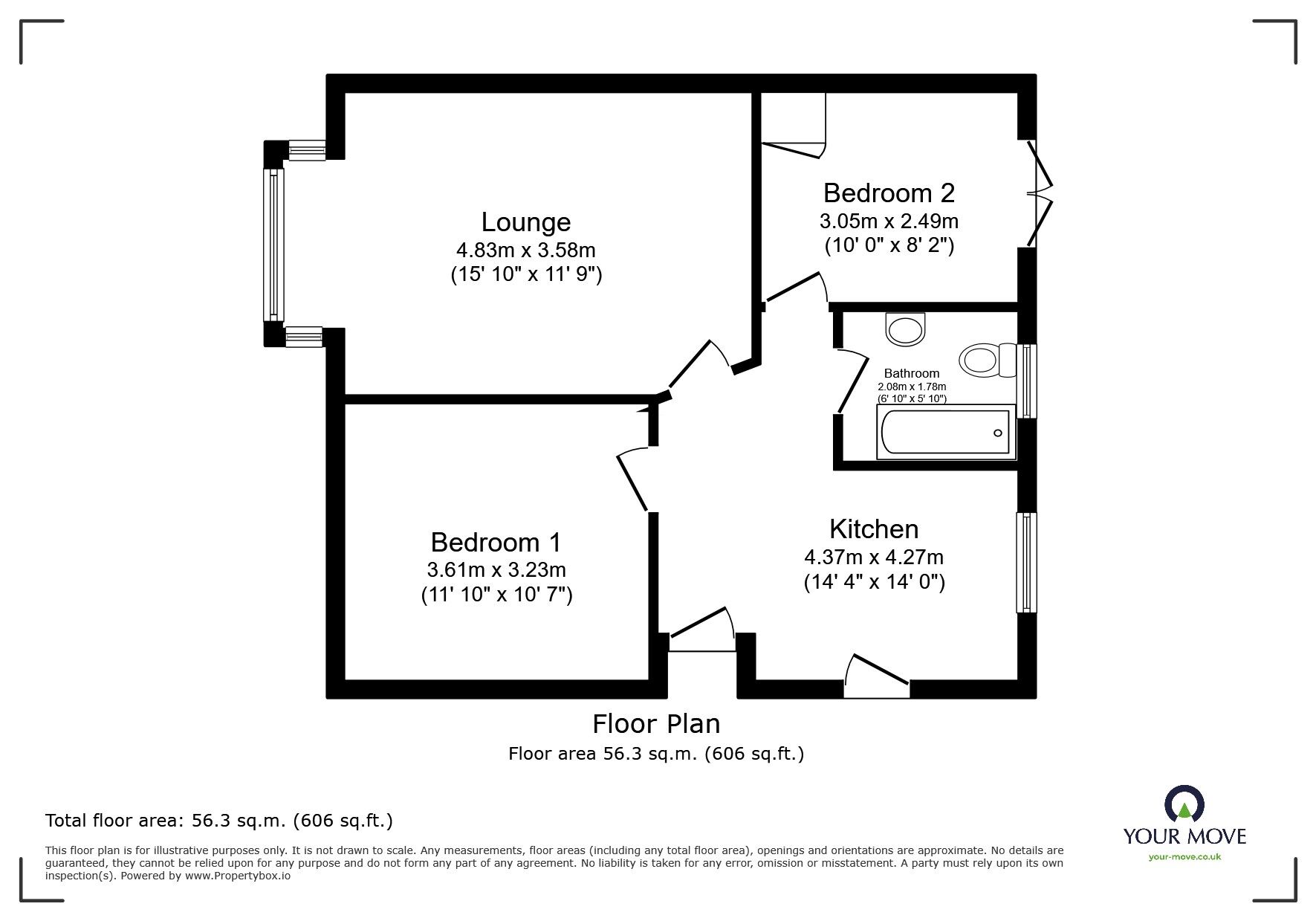 Floorplan of 2 bedroom Semi Detached Bungalow for sale, Grosvenor Close, Polegate, East Sussex, BN26