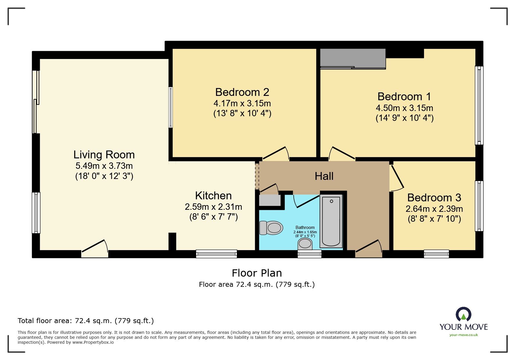 Floorplan of 3 bedroom Semi Detached Bungalow for sale, Dover Road, Polegate, East Sussex, BN26