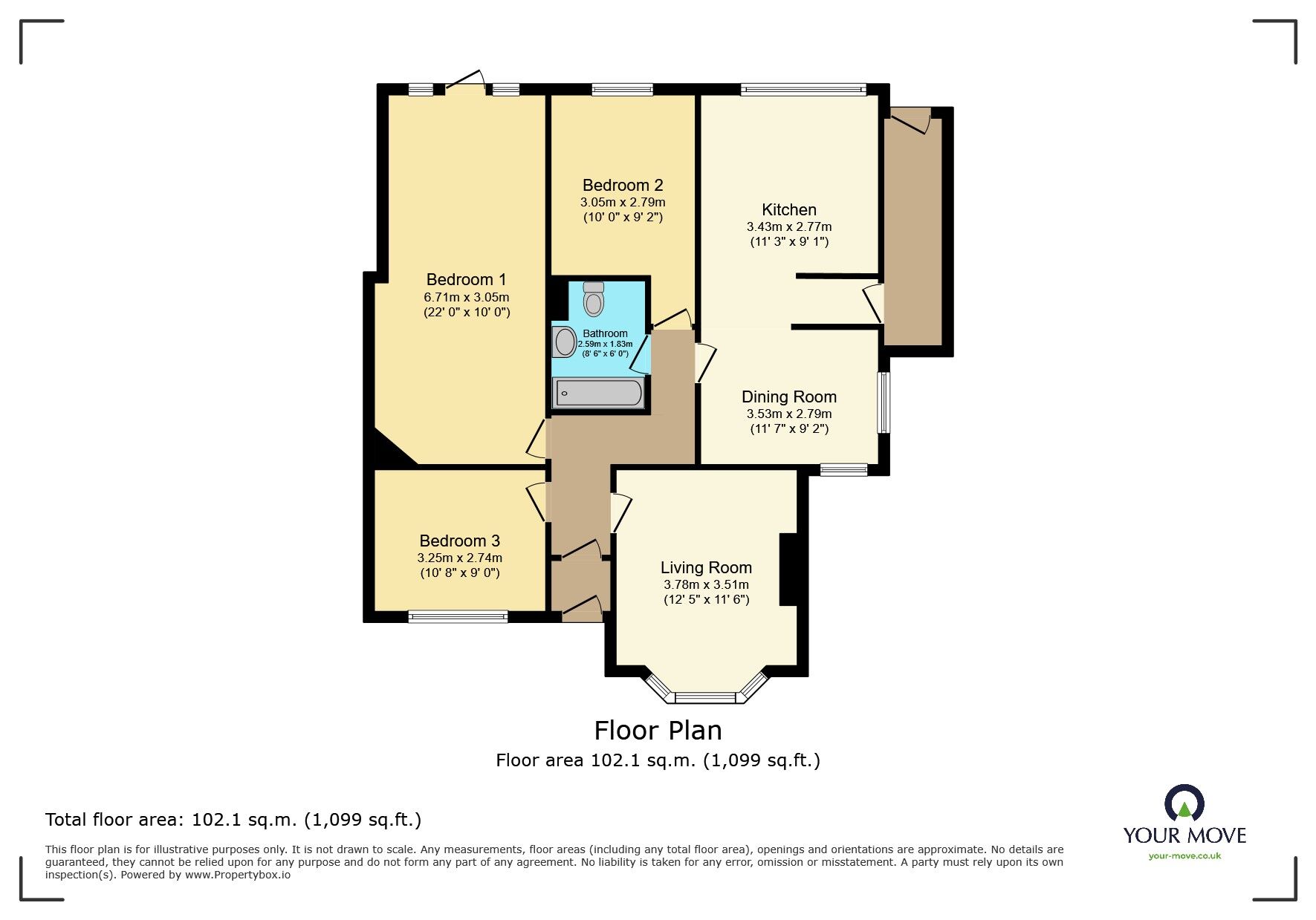 Floorplan of 3 bedroom Semi Detached Bungalow for sale, Southdown Avenue, Eastbourne, East Sussex, BN20