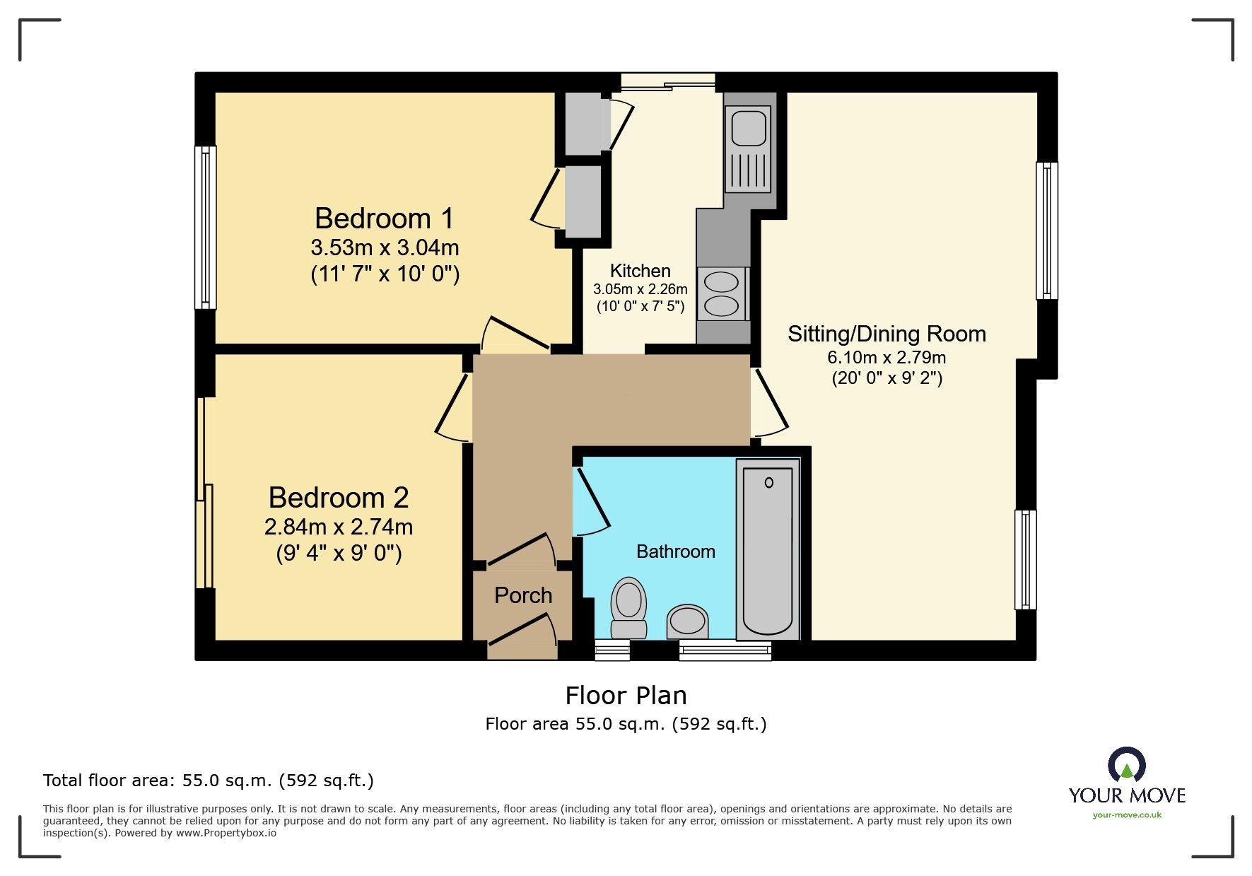 Floorplan of 2 bedroom Detached Bungalow for sale, Broadview Close, Eastbourne, East Sussex, BN20
